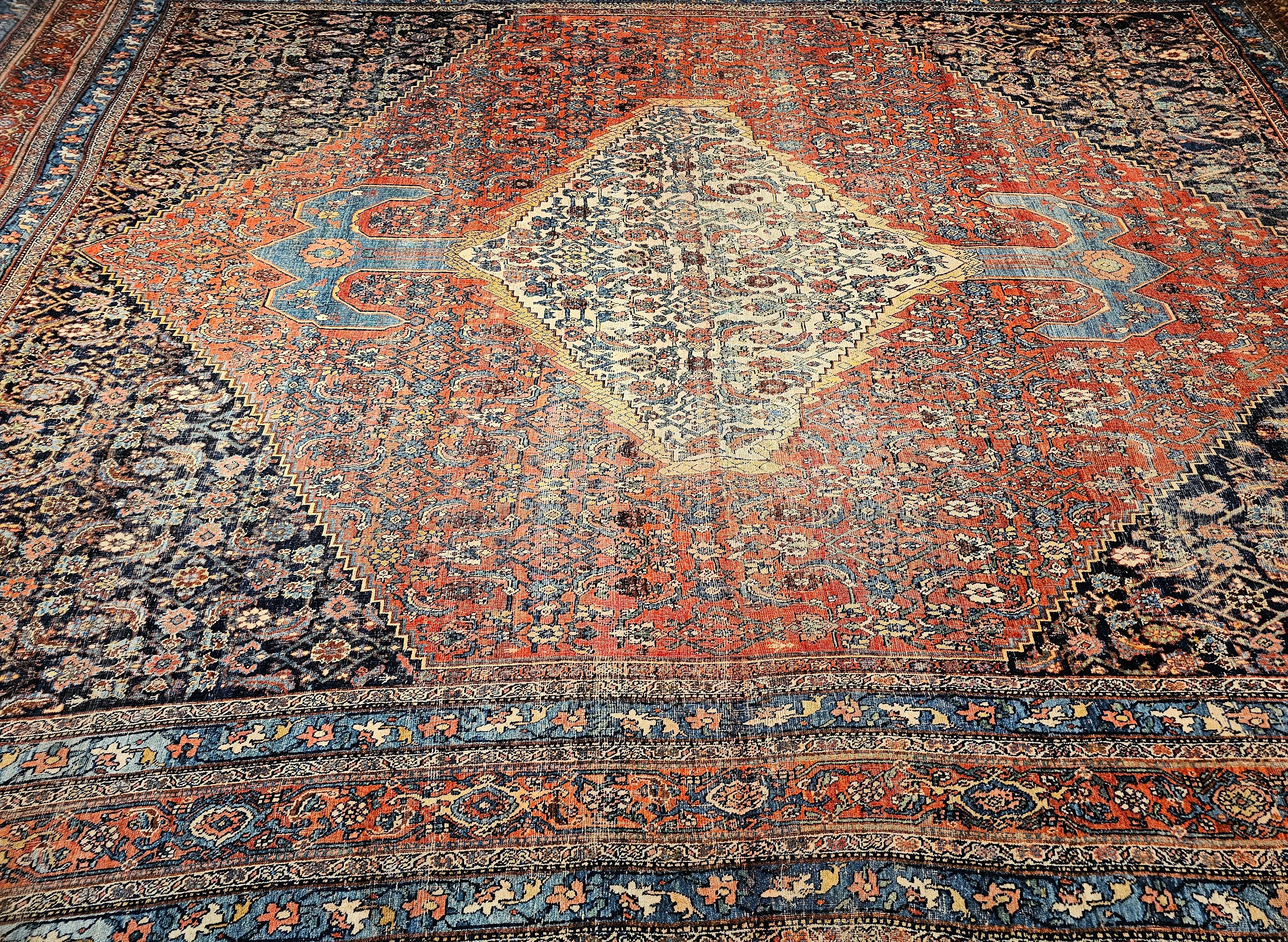 19th Century Oversized Persian Bidjar in red, French Blue, Ivory, Navy, Yellow For Sale 10