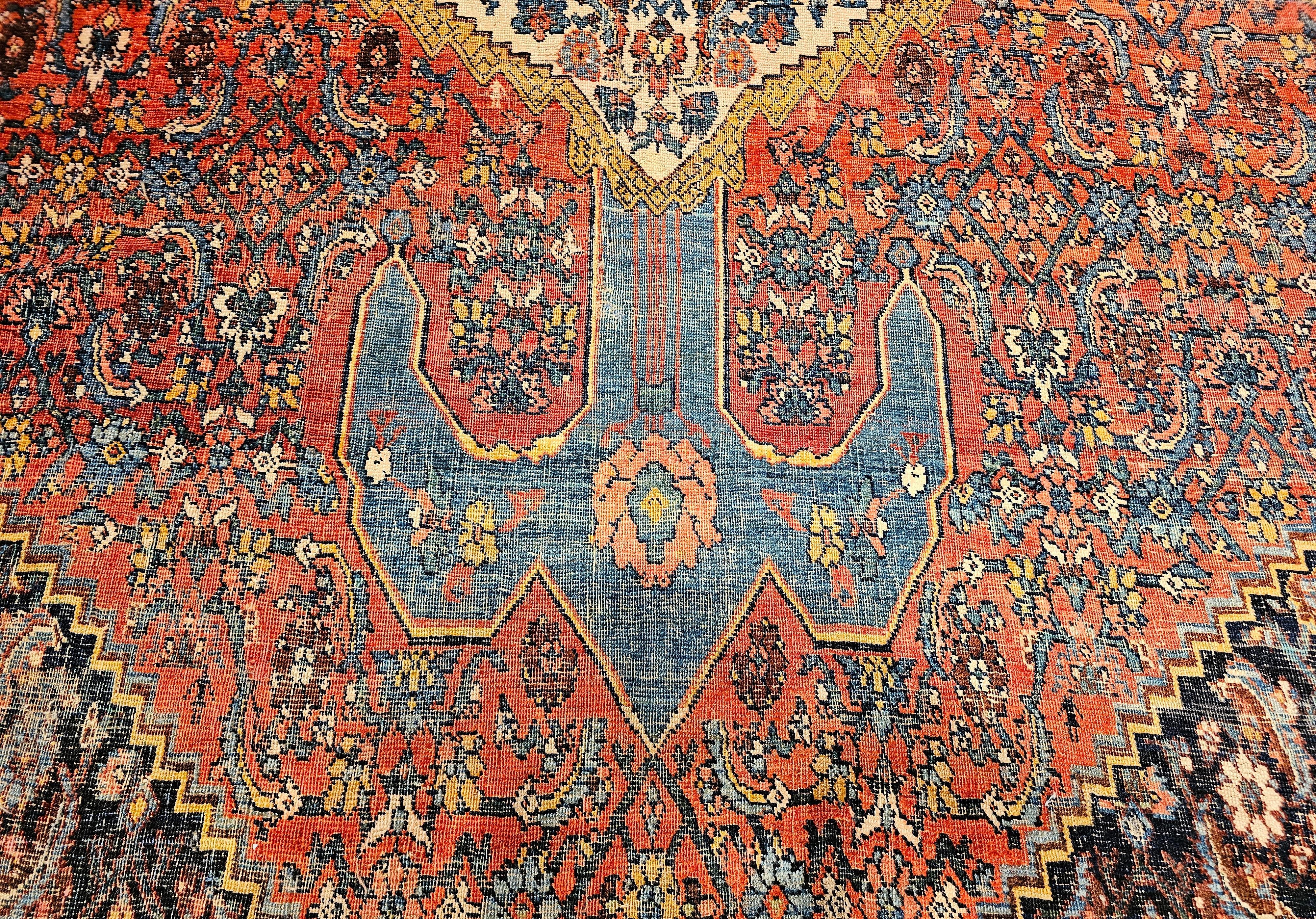19th Century Oversized Persian Bidjar in red, French Blue, Ivory, Navy, Yellow For Sale 2