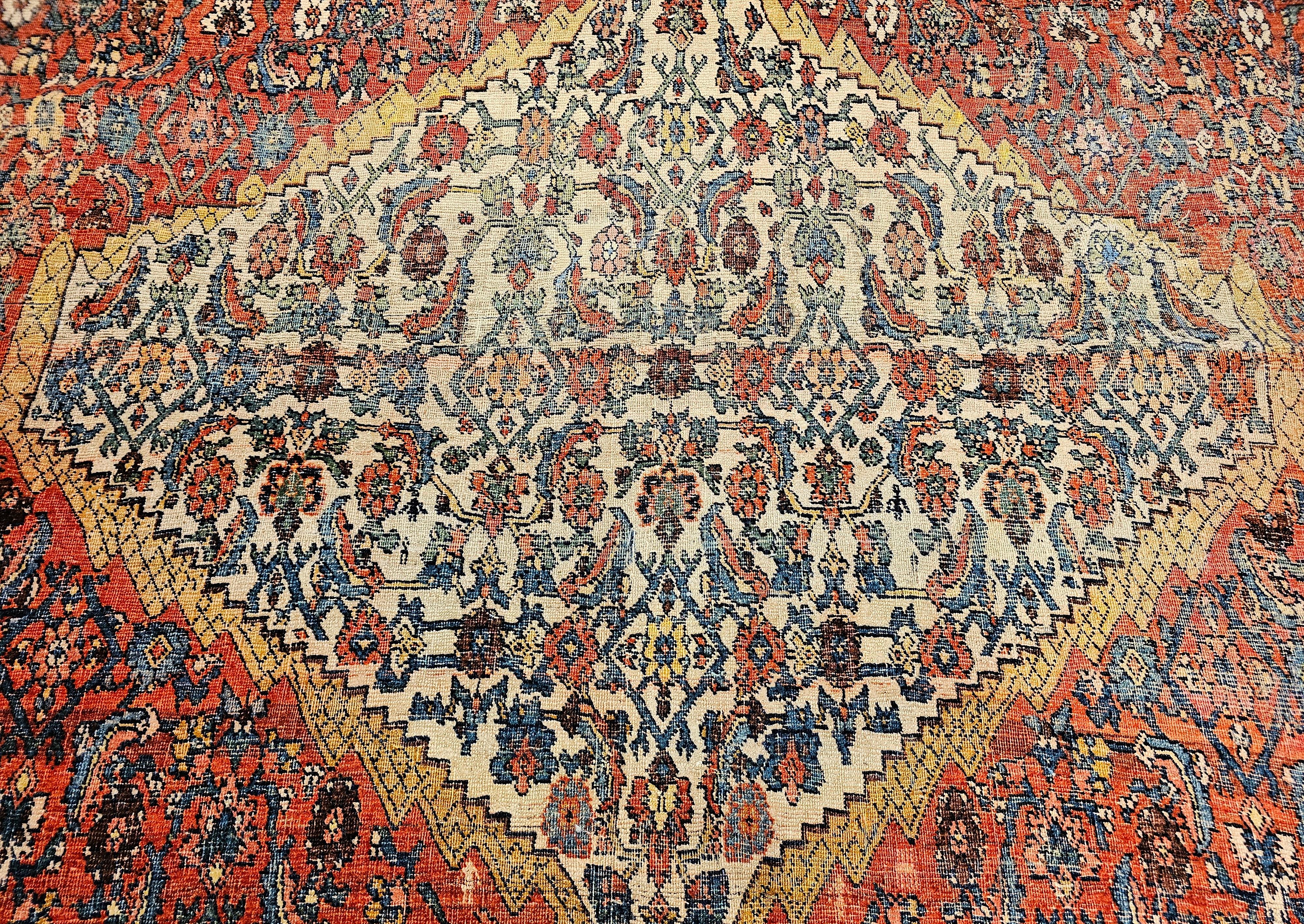 19th Century Oversized Persian Bidjar in red, French Blue, Ivory, Navy, Yellow For Sale 3
