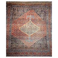 19th Century Oversized Persian Bidjar Rug in Red, French Blue, Ivory, and Navy