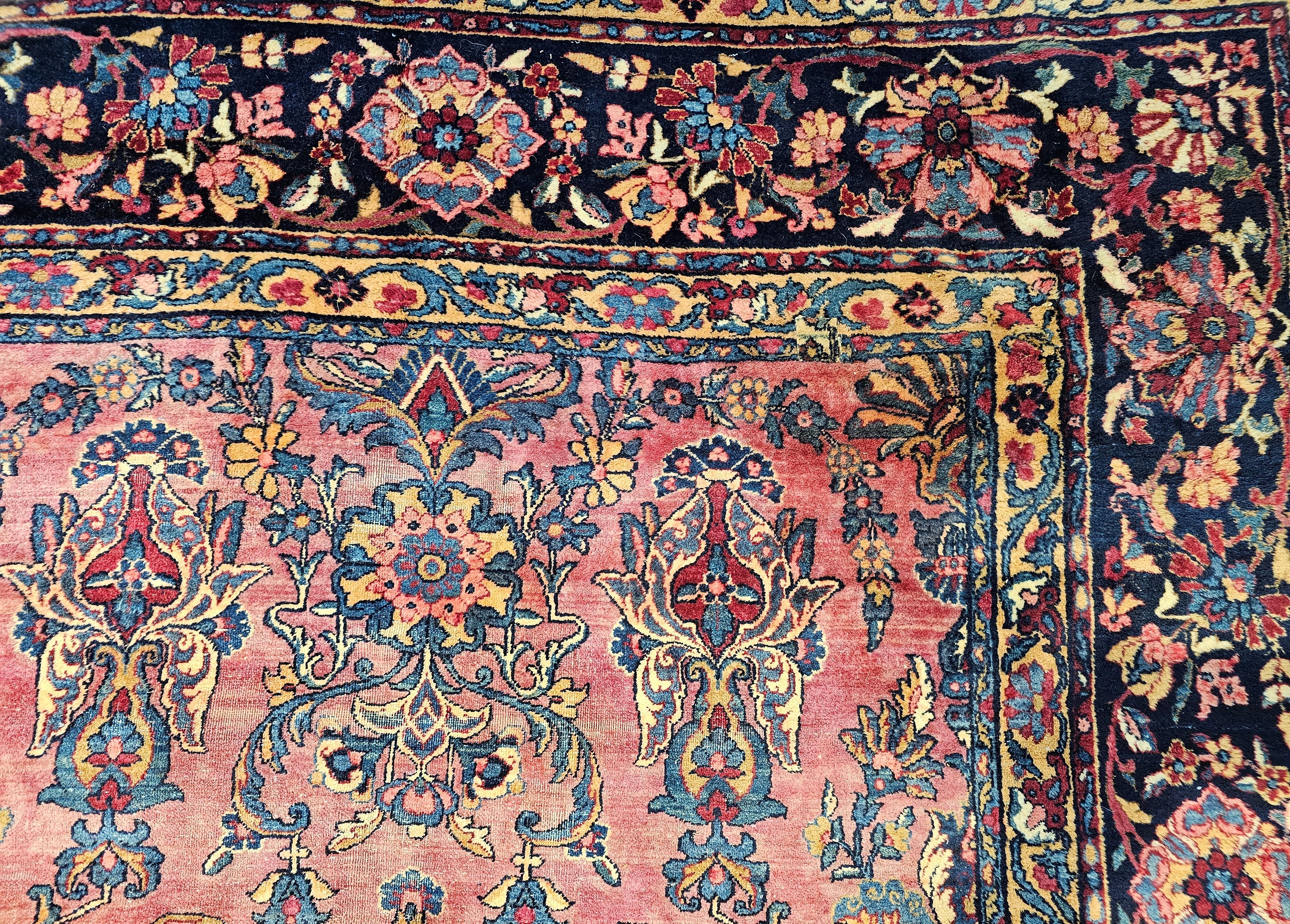 19th Century Oversized Persian Kashan in Allover Pattern in Burgundy, Navy, Red For Sale 5
