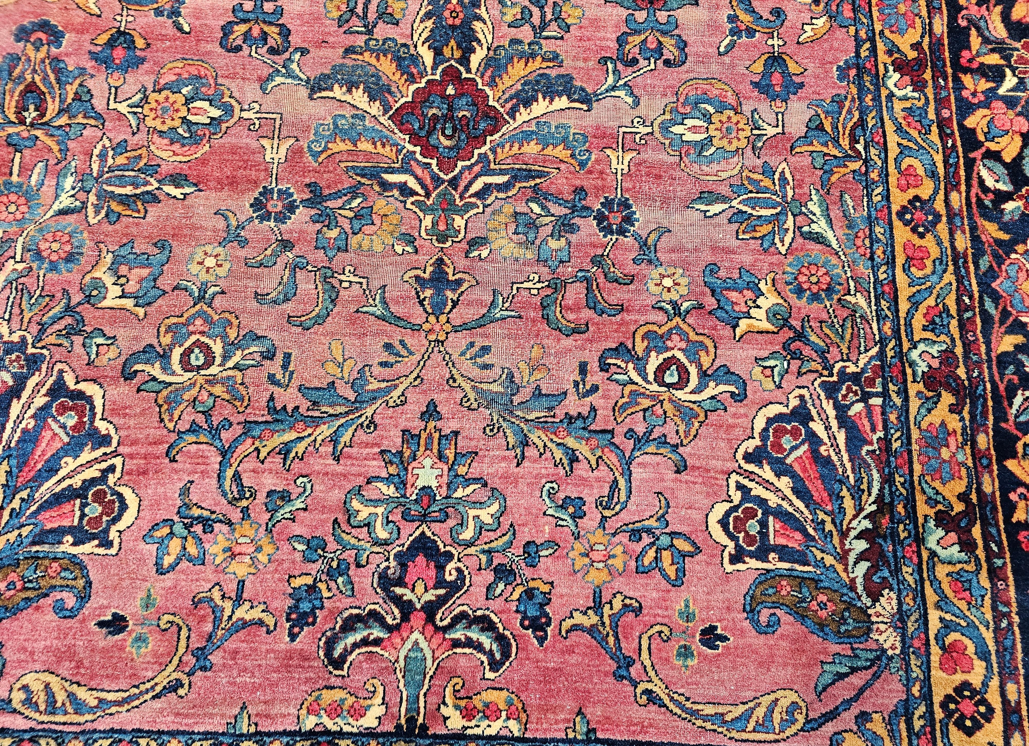 19th Century Oversized Persian Kashan in Allover Pattern in Burgundy, Navy, Red For Sale 6
