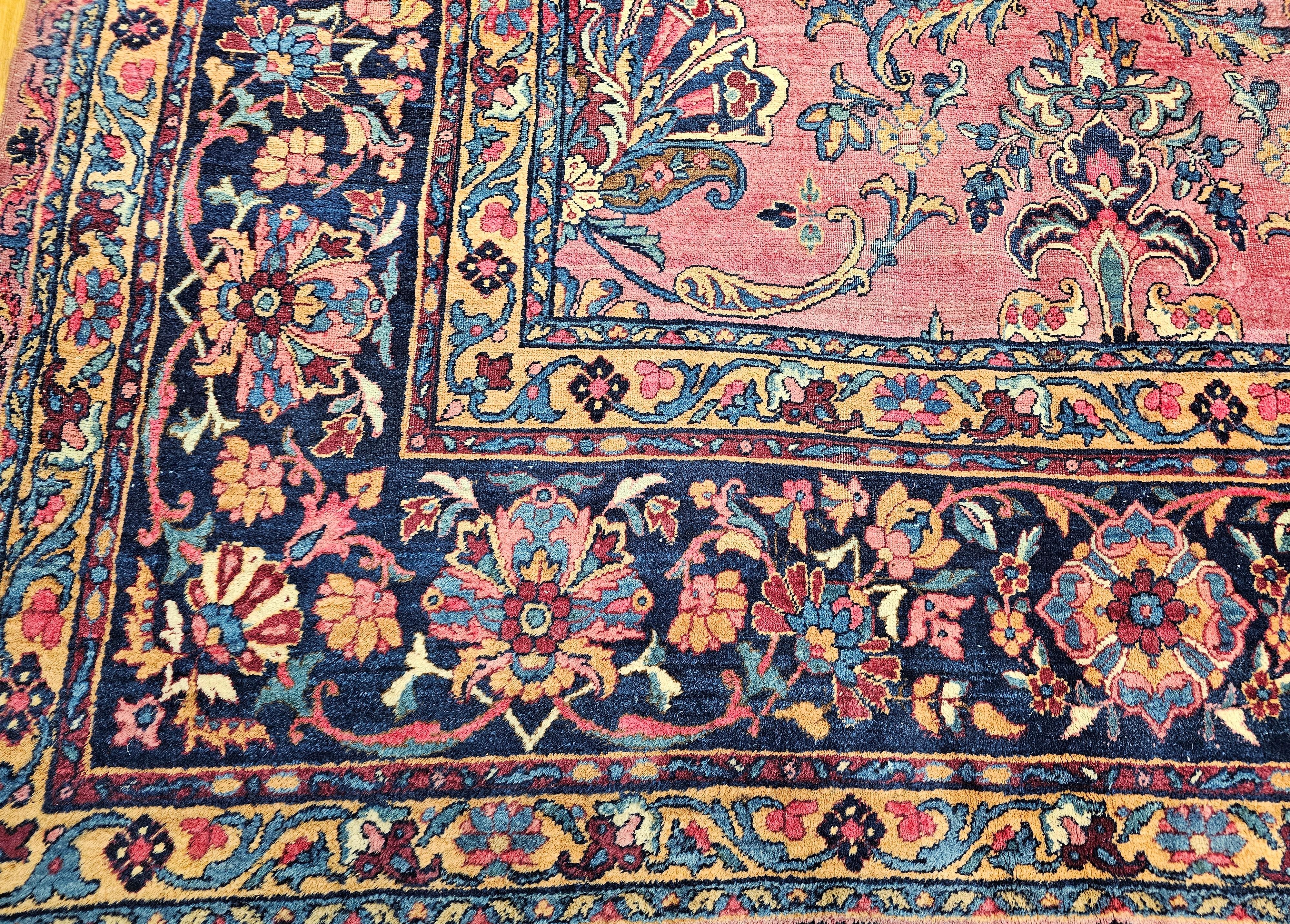19th Century Oversized Persian Kashan in Allover Pattern in Burgundy, Navy, Red For Sale 7
