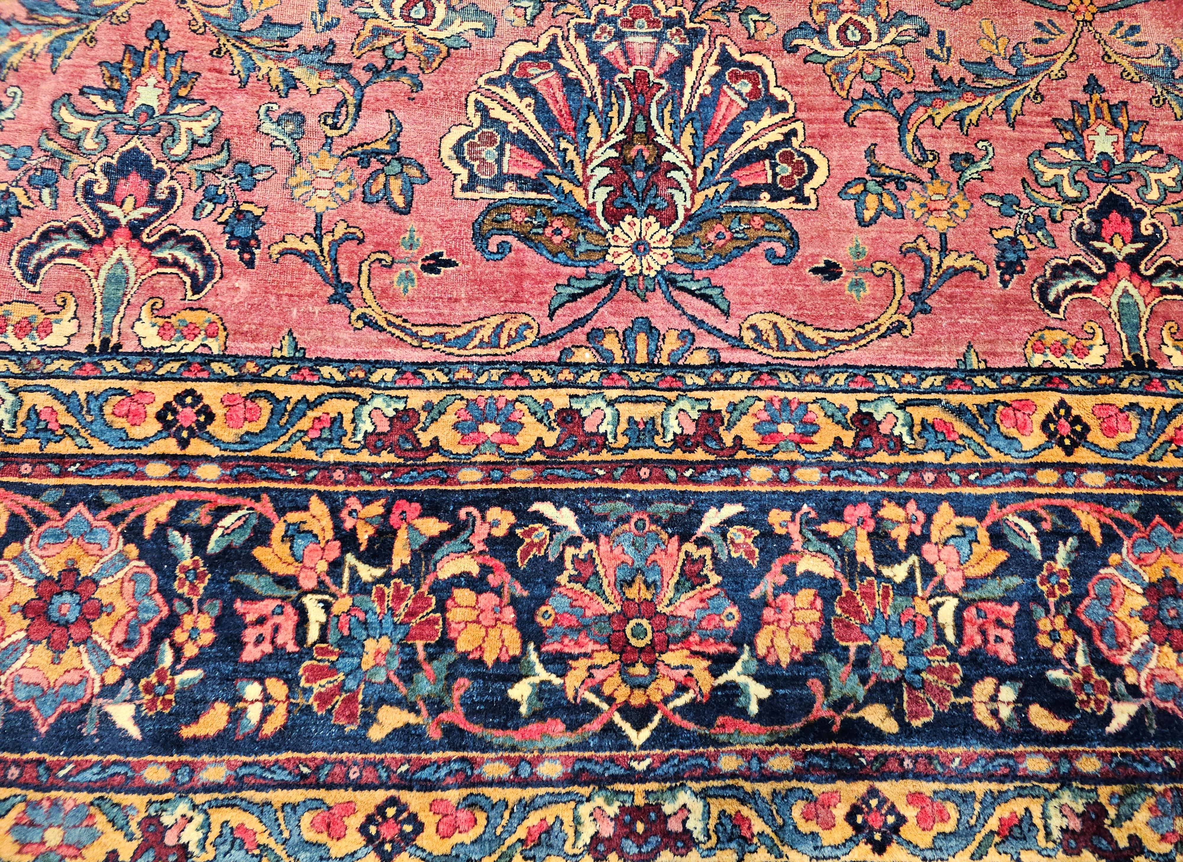 19th Century Oversized Persian Kashan in Allover Pattern in Burgundy, Navy, Red For Sale 8