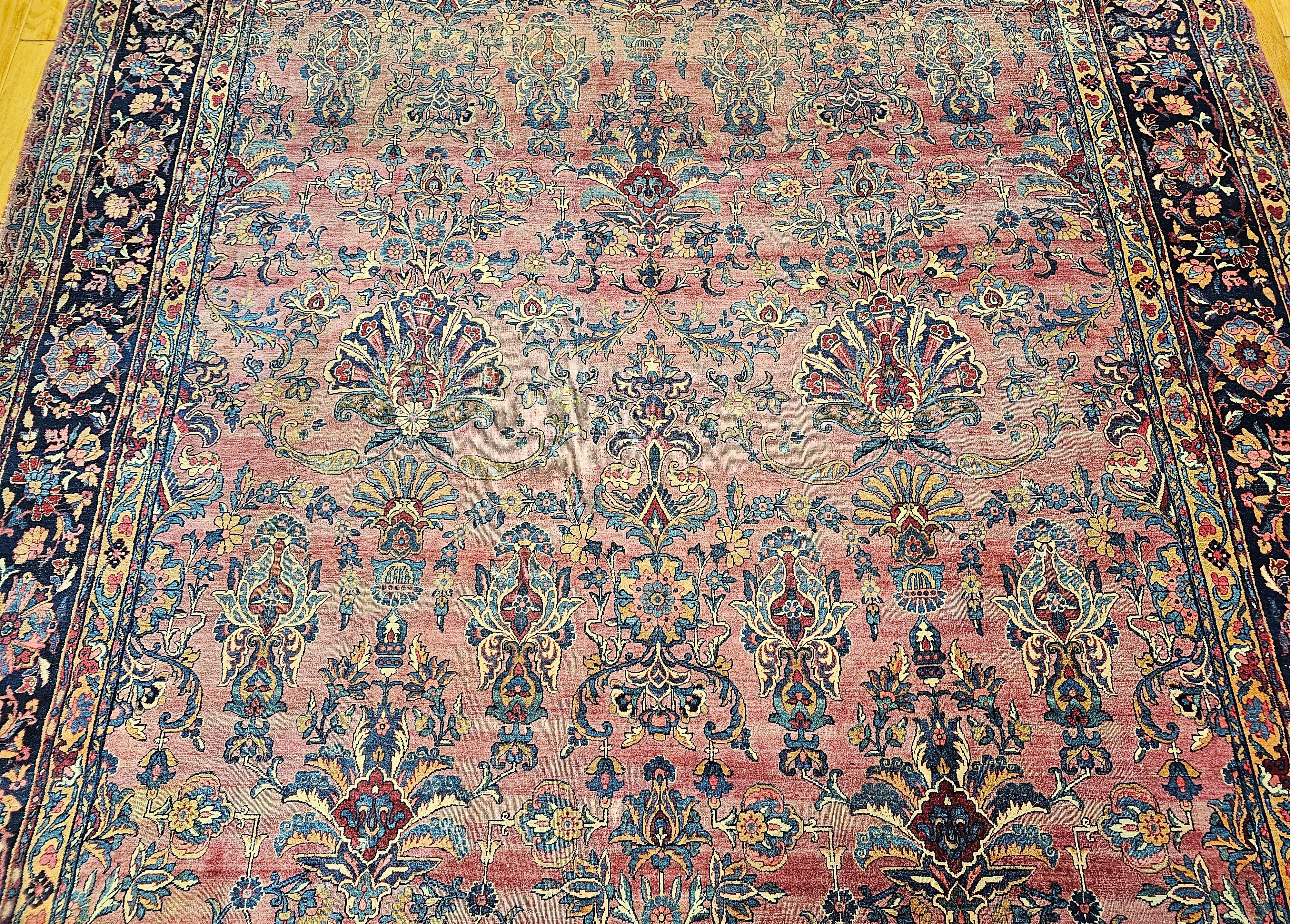 19th Century Oversized Persian Kashan in Allover Pattern in Burgundy, Navy, Red In Good Condition For Sale In Barrington, IL