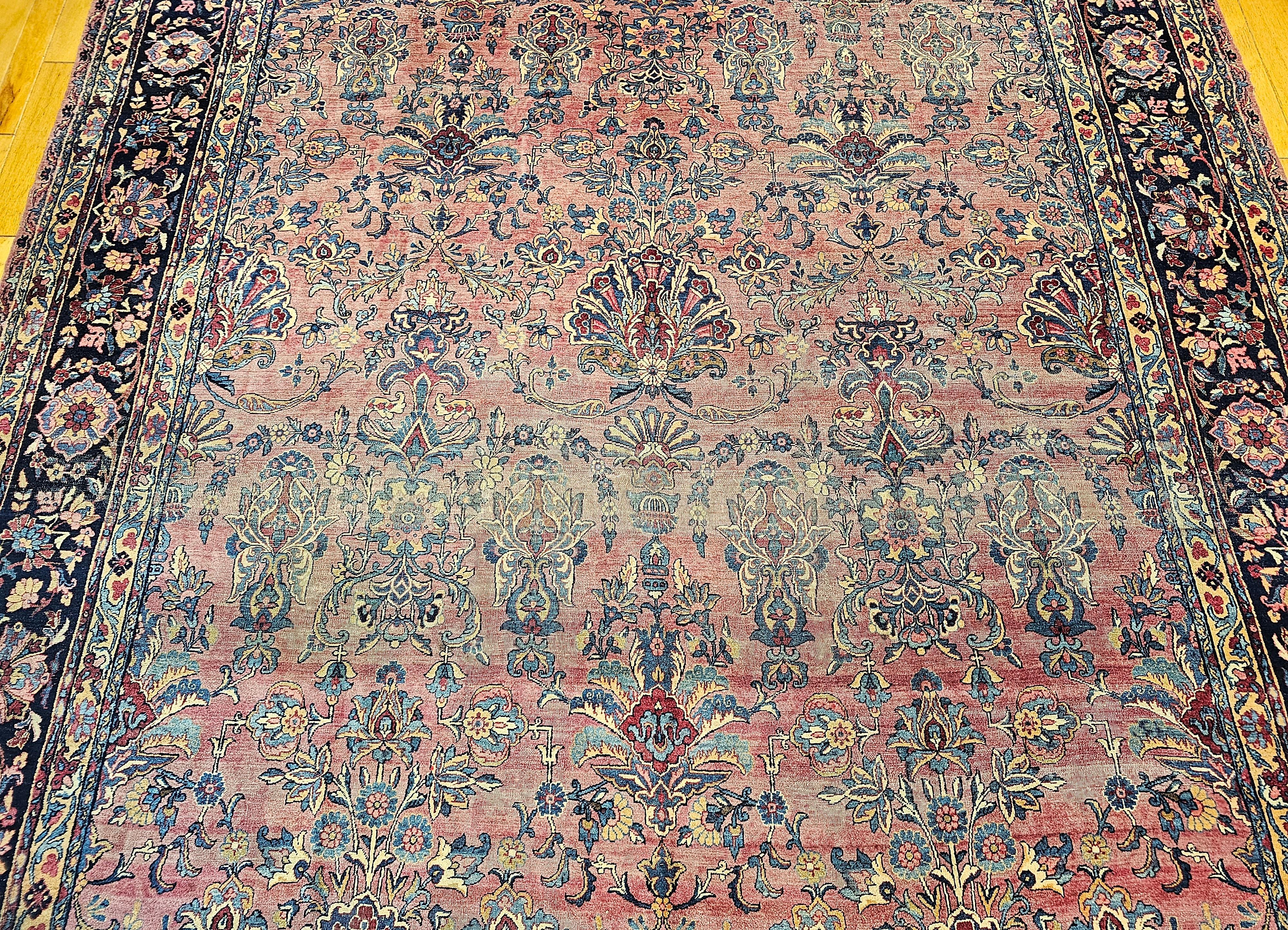 Wool 19th Century Oversized Persian Kashan in Allover Pattern in Burgundy, Navy, Red For Sale