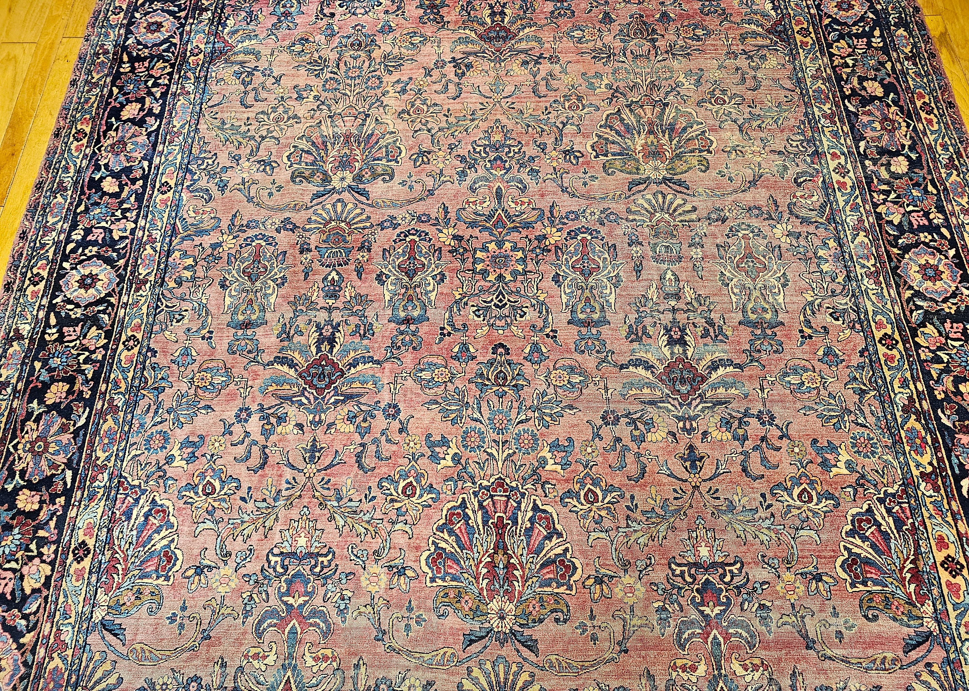 19th Century Oversized Persian Kashan in Allover Pattern in Burgundy, Navy, Red For Sale 1