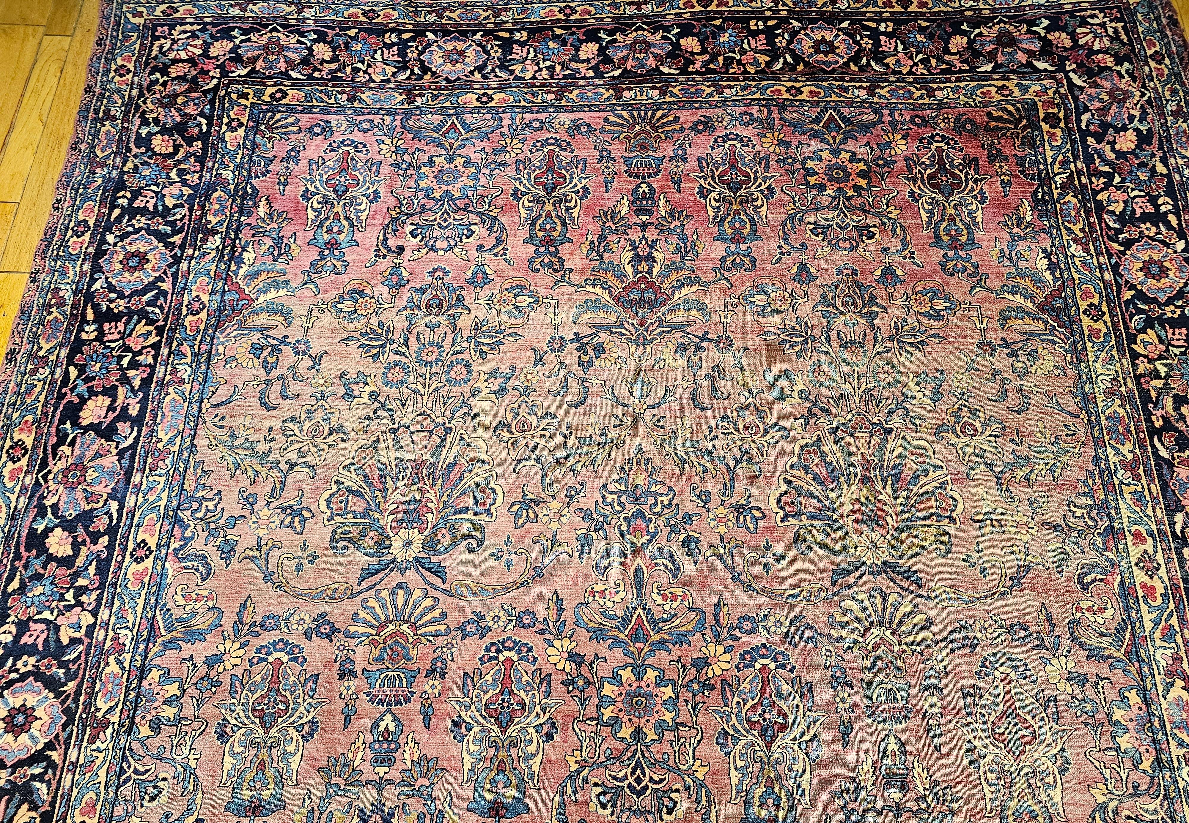 19th Century Oversized Persian Kashan in Allover Pattern in Burgundy, Navy, Red For Sale 2