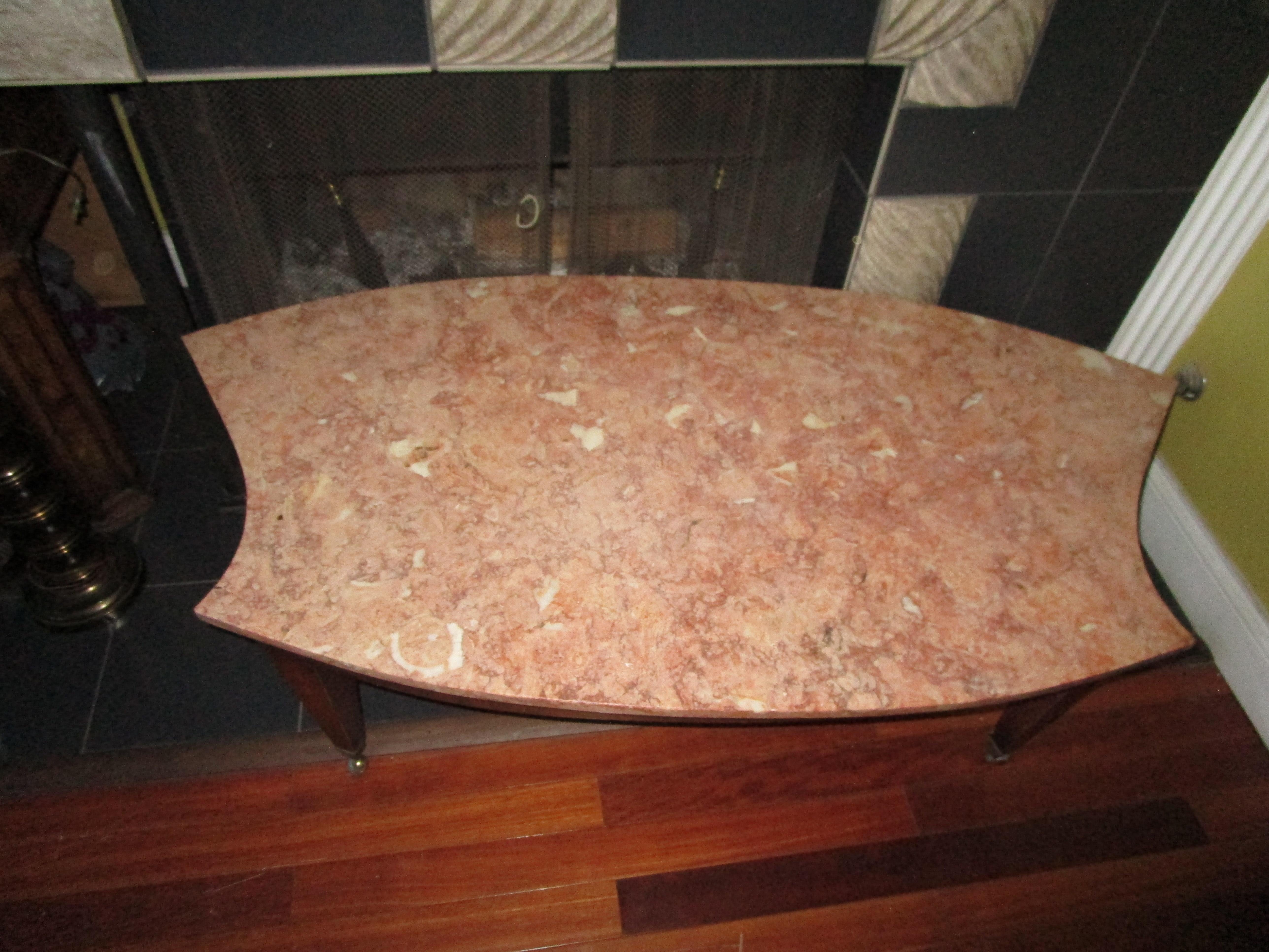 19th Century Ovoid Shaped Breche Violette Marble Federal Mahogany Coffee Table  In Good Condition For Sale In Lomita, CA