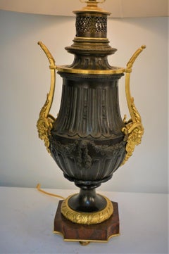 19th Century Oxidized and Dore Bronze Electrified Oil Lamp