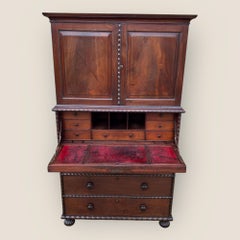 Antique 19th Century Padouk Anglo-Indian Campaign Secretaire Chest & Cupboard