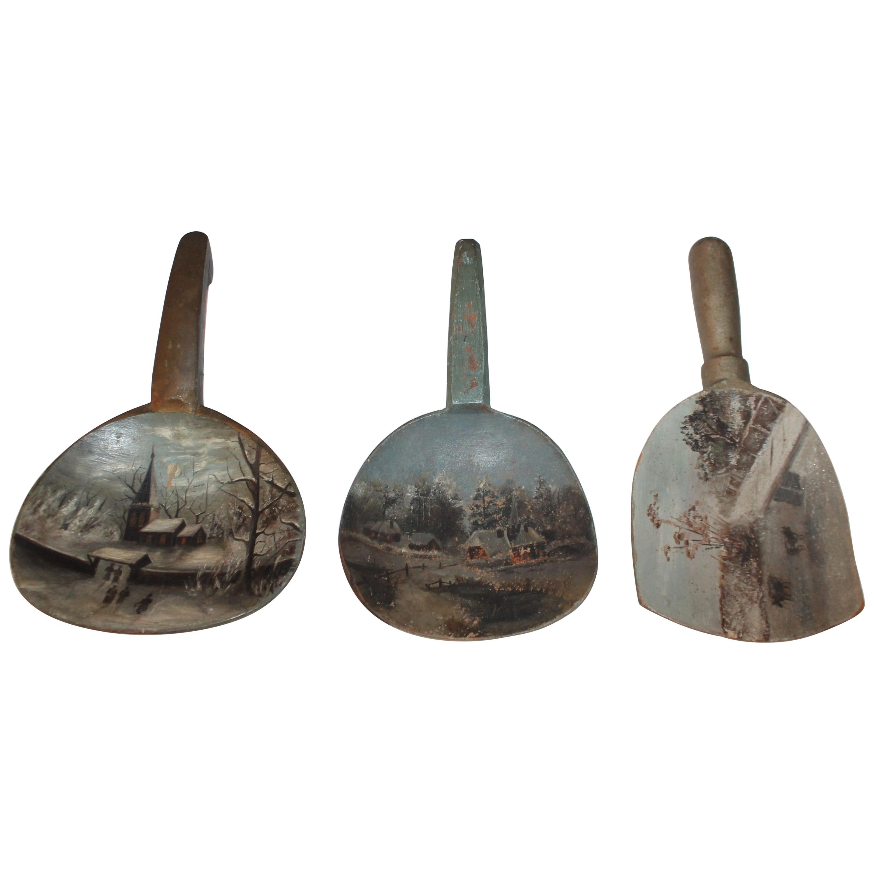 19th Century Paint Decorated Butter Paddles from New England, Collection of 3
