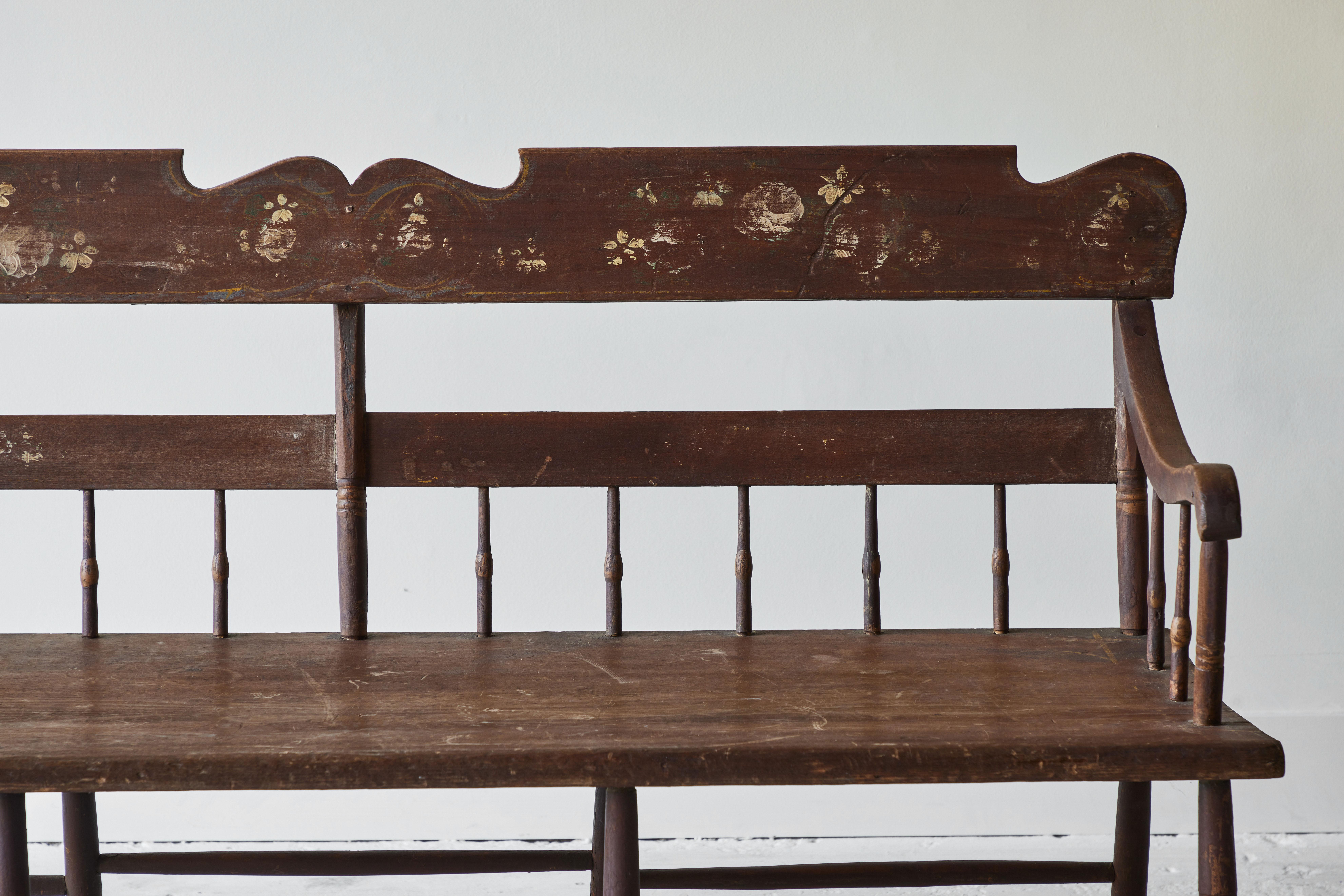 American 19th Century Paint Decorated Pennsylvania Plank-Seat Settee