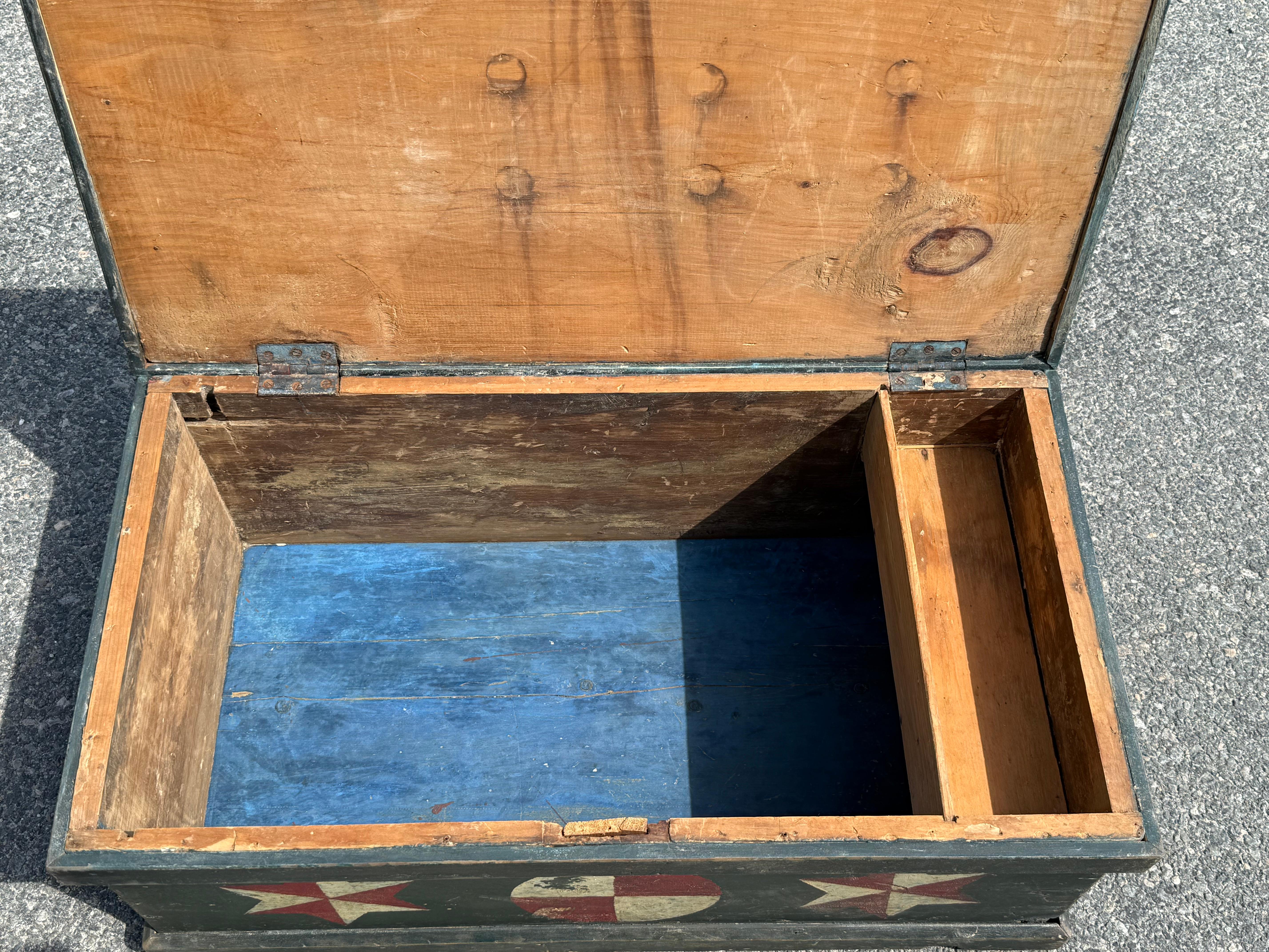 Iron 19th Century Paint Decorated Sea Chest For Sale