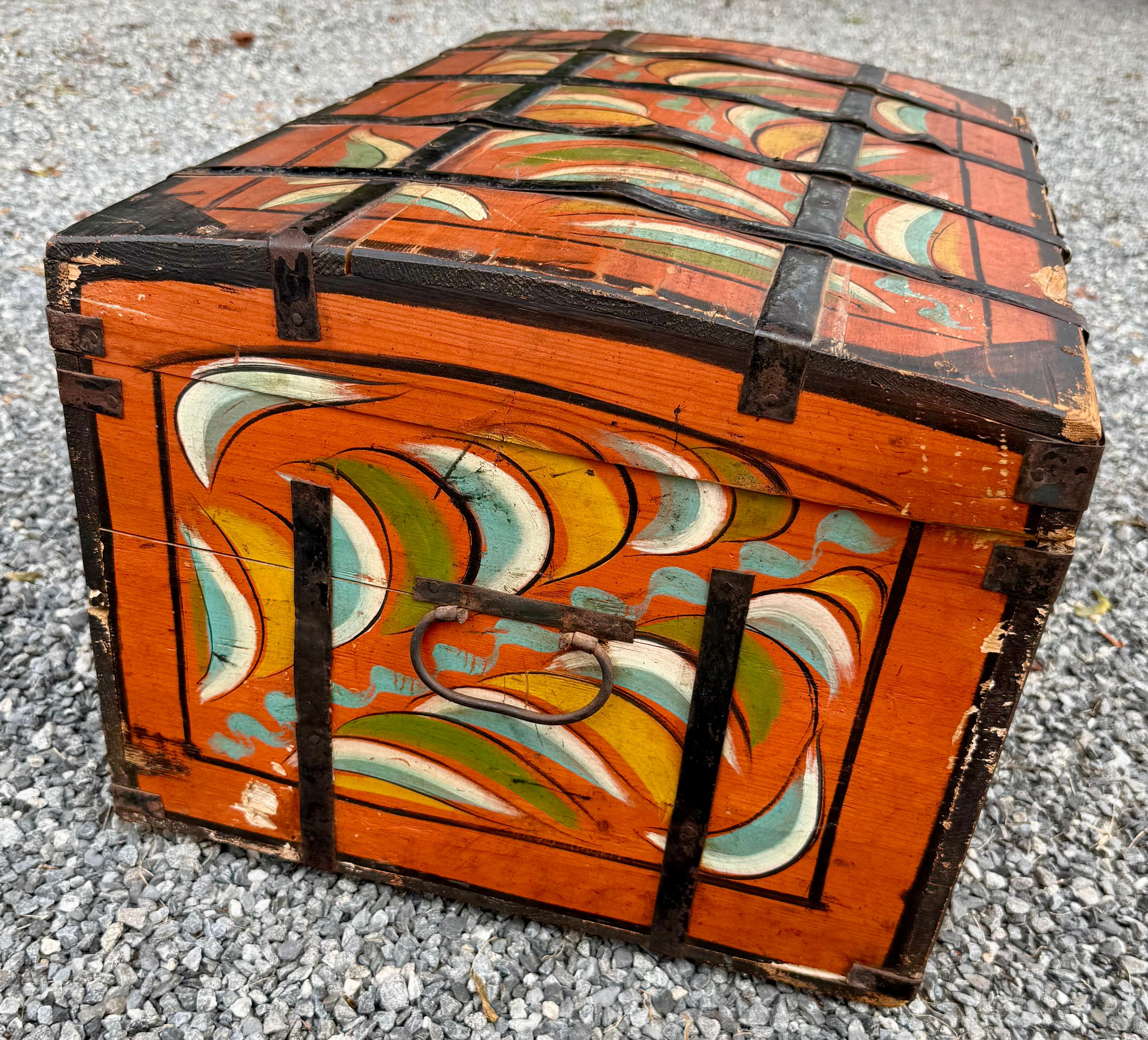 Folk Art 19th Century Paint Decorated Storage Box For Sale