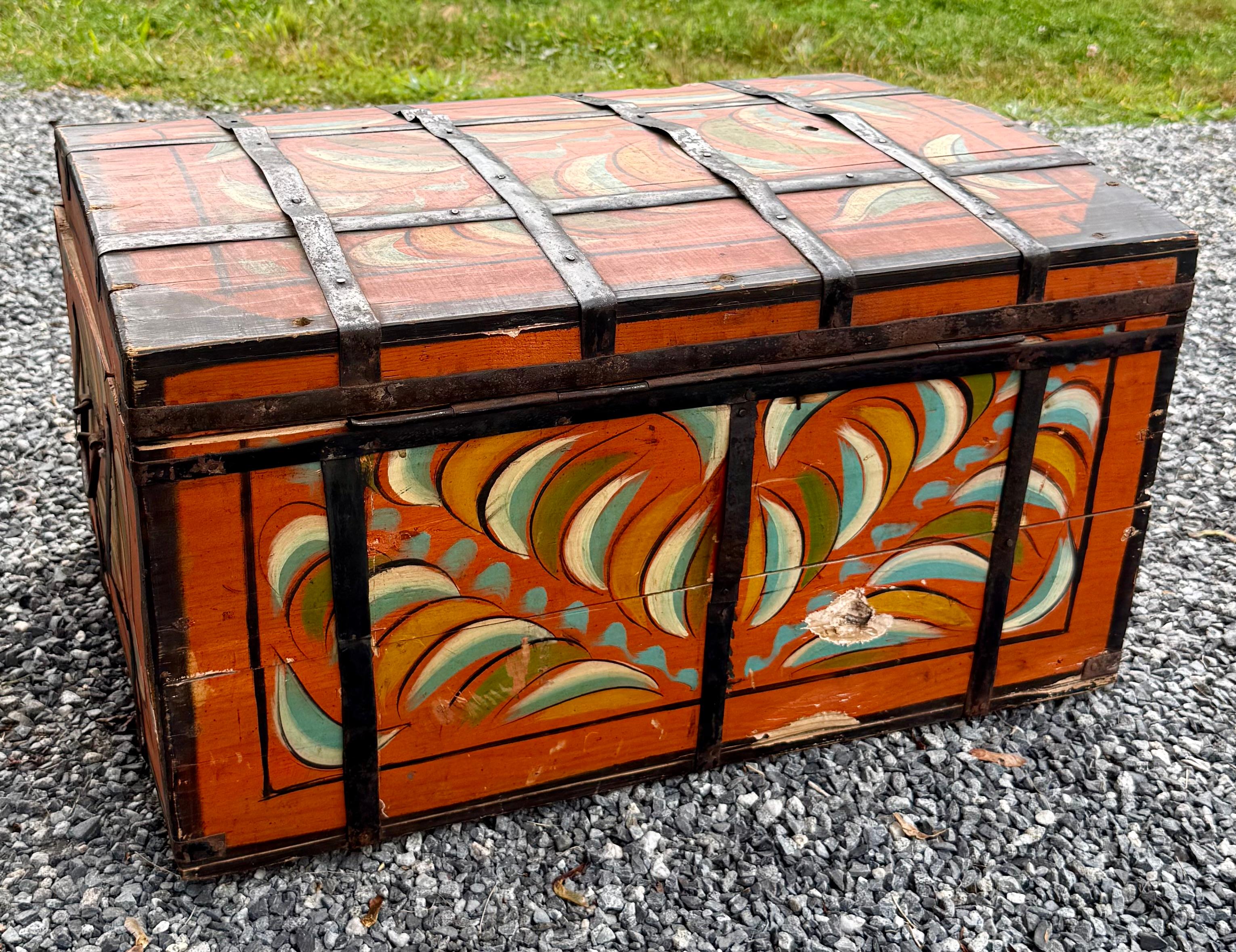 Wood 19th Century Paint Decorated Storage Box For Sale