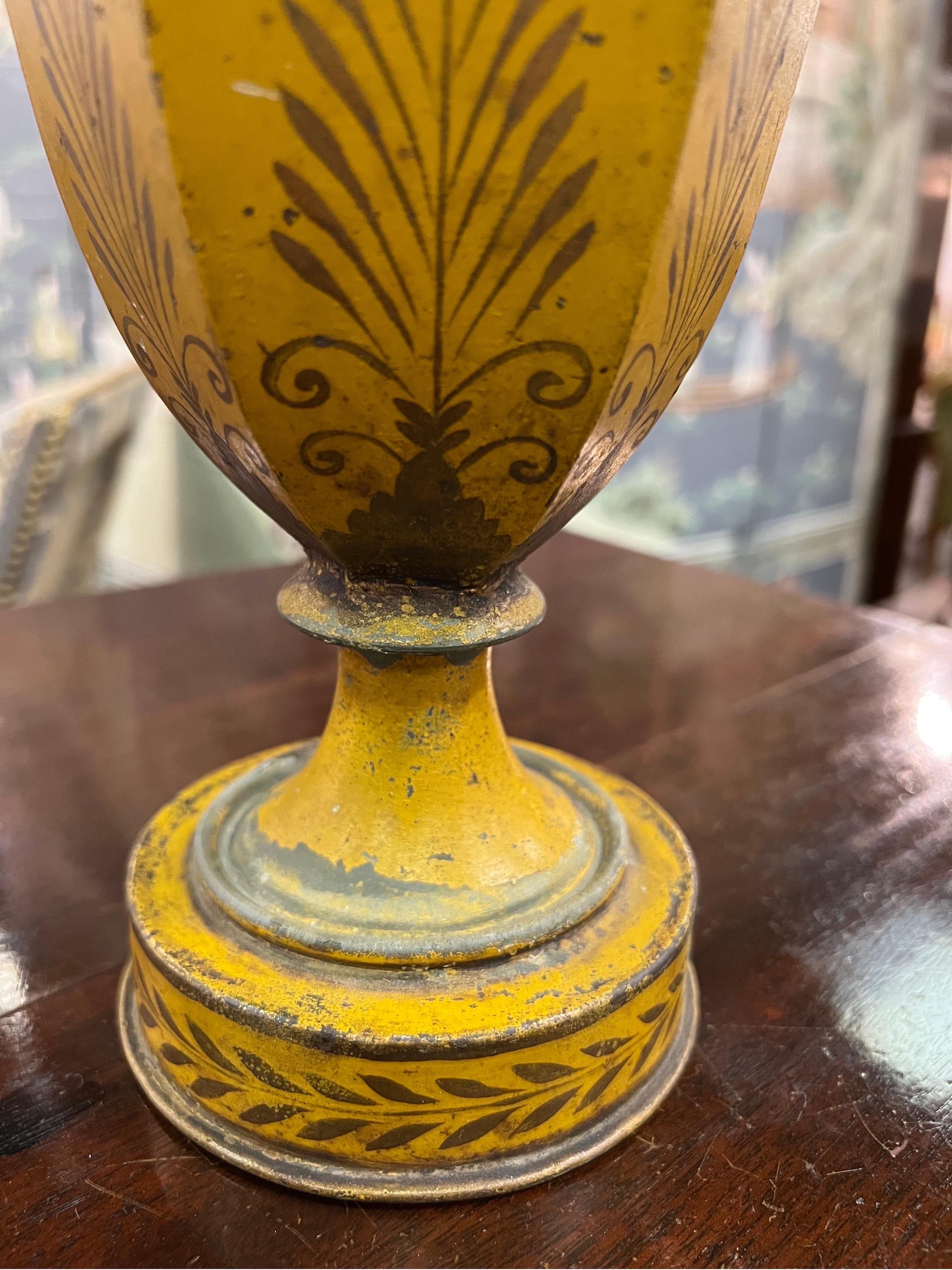 19th Century Paint Decorated Tole Urn In Good Condition For Sale In Charleston, SC