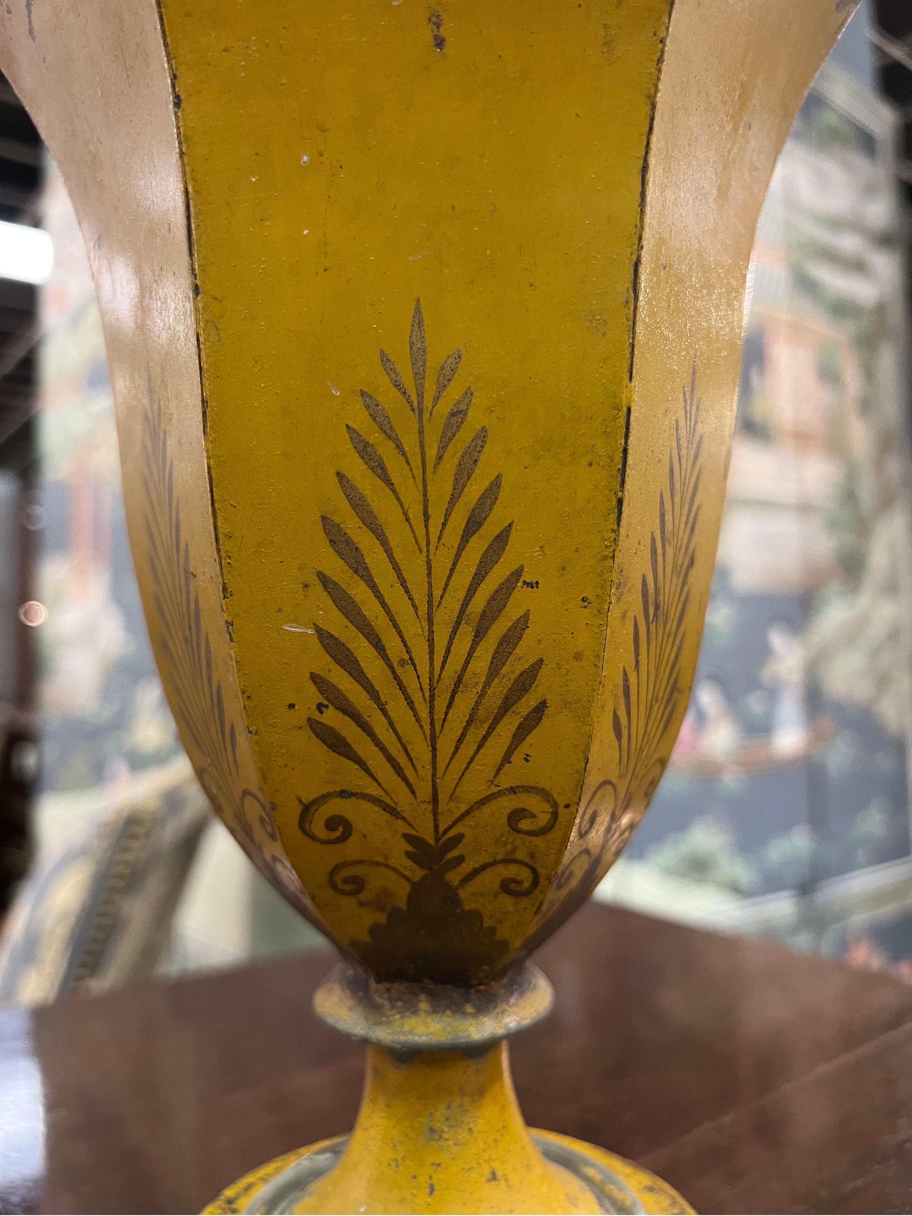 Metal 19th Century Paint Decorated Tole Urn For Sale