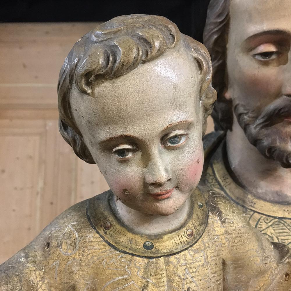 19th Century Painted and Carved Wood Near-Life Size Statue of St.Joseph & Jesus 3
