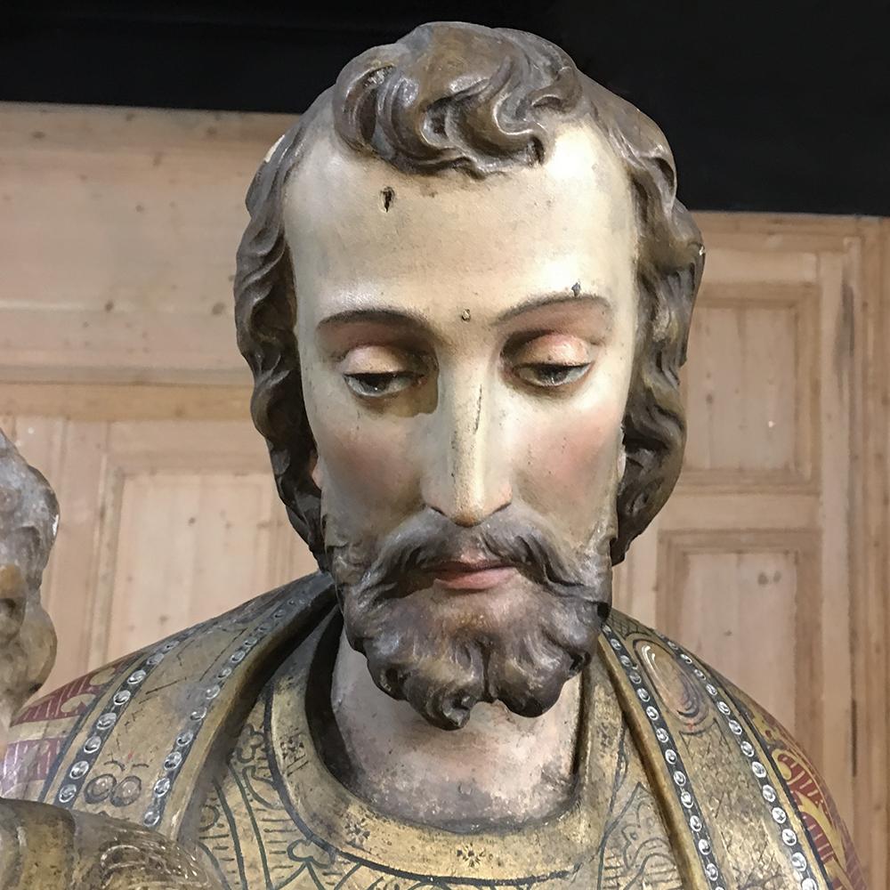 19th Century Painted and Carved Wood Near-Life Size Statue of St.Joseph & Jesus 4