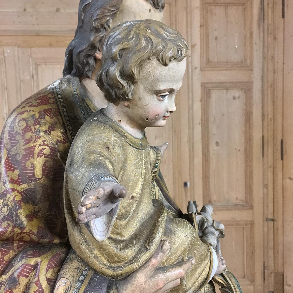 Bentwood 19th Century Painted and Carved Wood Near-Life Size Statue of St.Joseph & Jesus