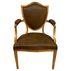 19th Century Painted and Decorated Satinwood Carver Armchair with Brushed Silk
