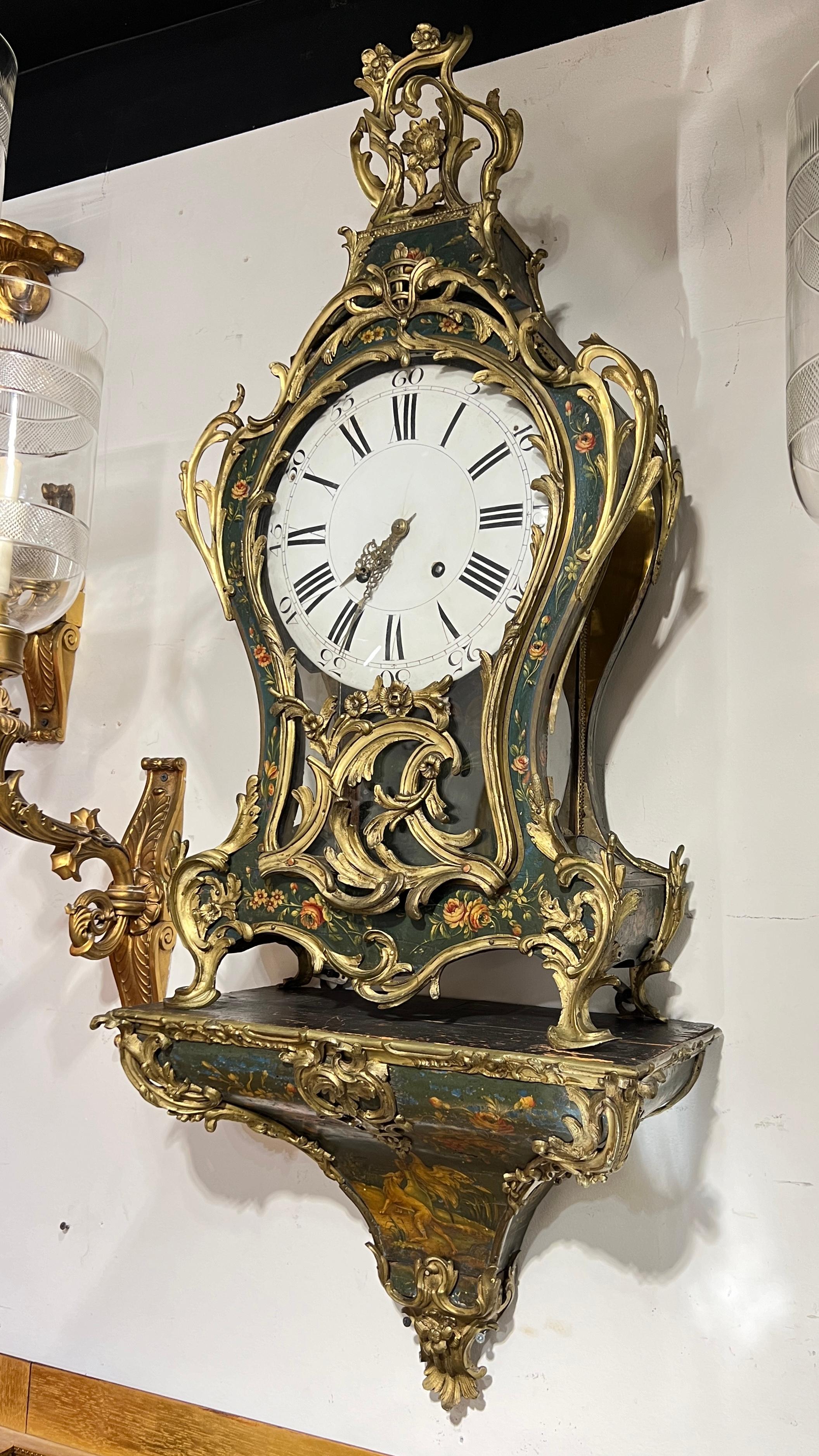 19th Century Painted and Gilt Bronze Bracket Clock in the Louis XV Style For Sale 6