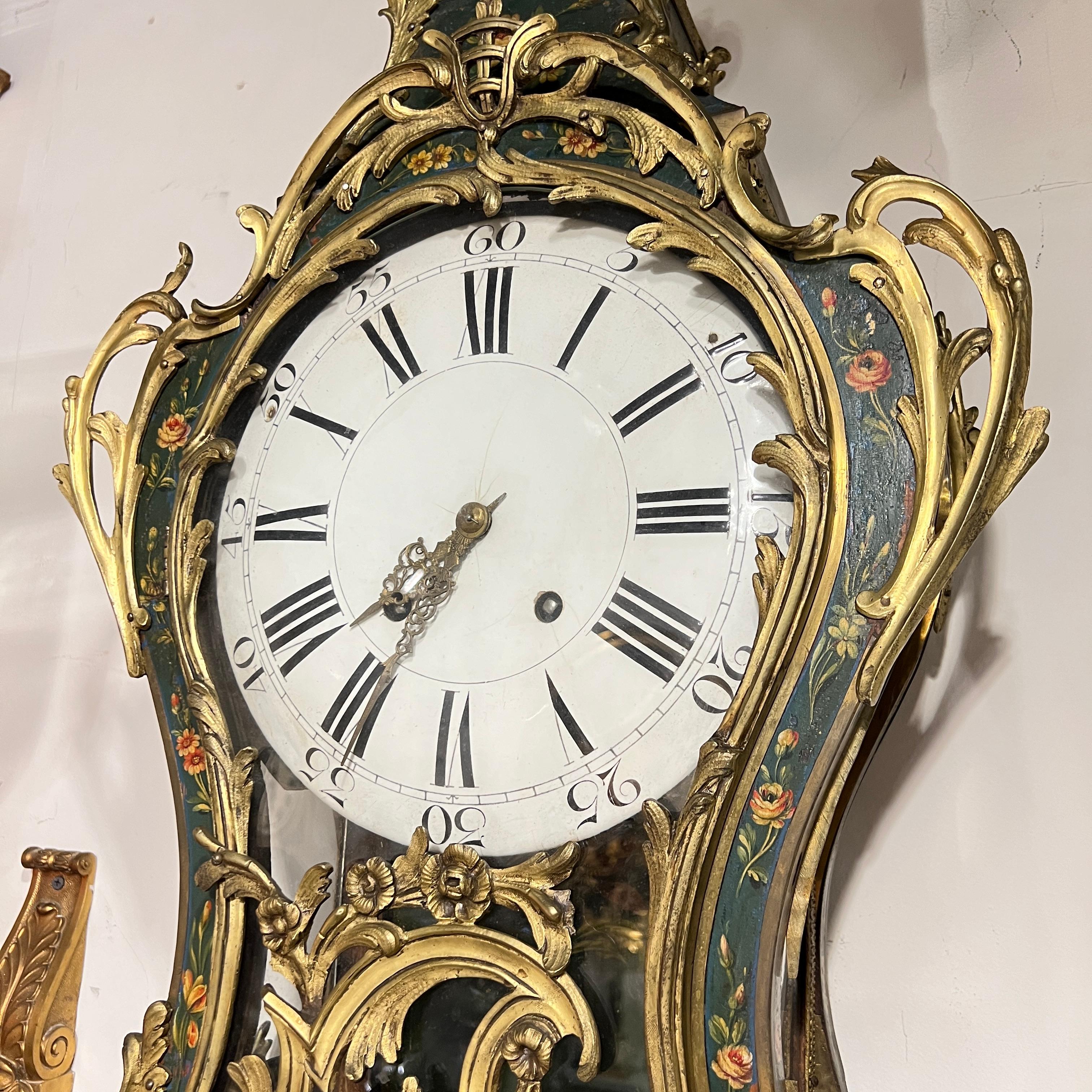 19th Century Painted and Gilt Bronze Bracket Clock in the Louis XV Style For Sale 8
