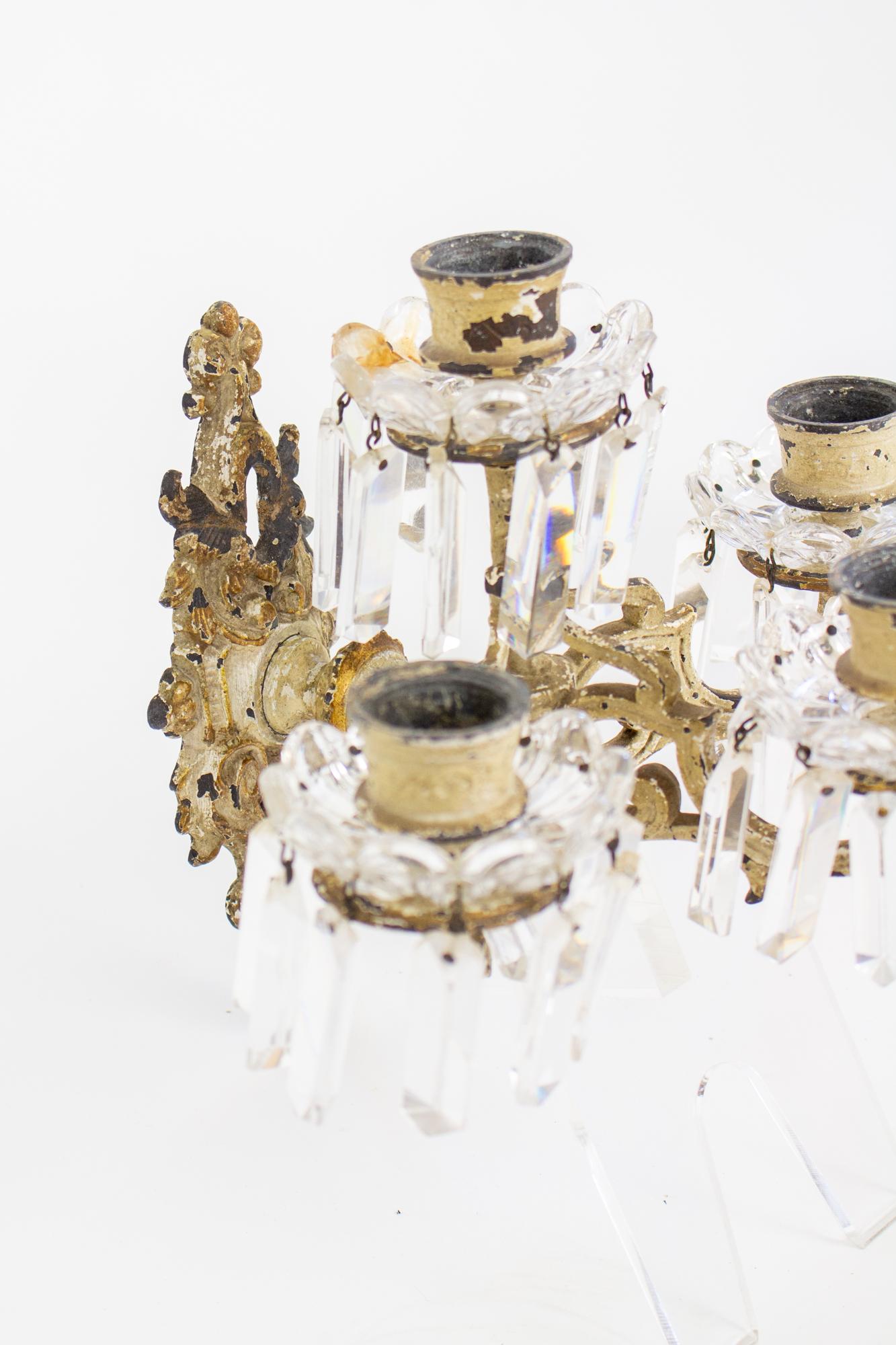 Vierarmige Baccarat-Kerzenleuchter aus lackiertem Messing und Kristall aus dem 19. Jahrhundert – ein Paar im Angebot 6