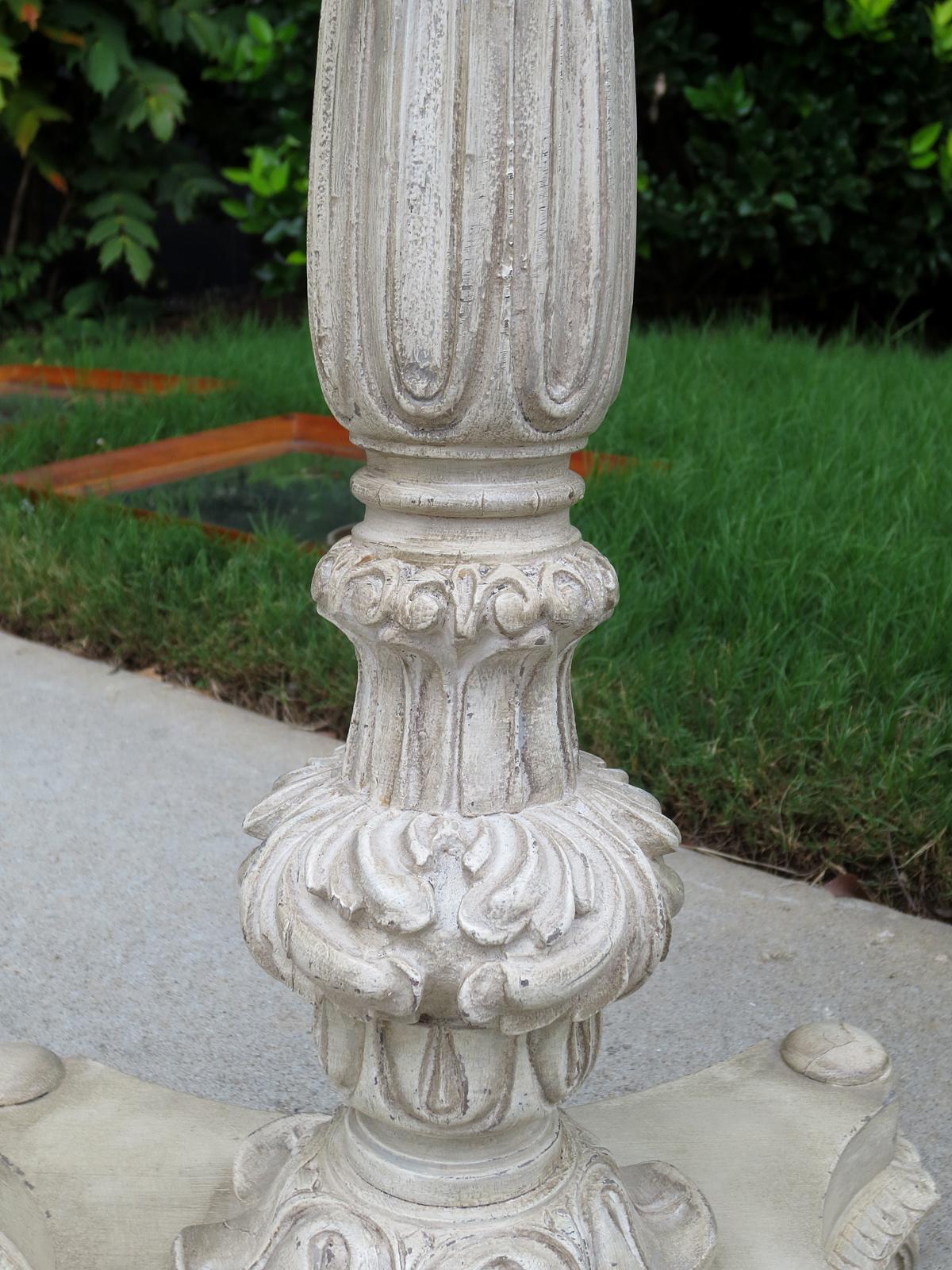 19th Century Painted Carved Pedestal Table with Hexagonal Green Marble Top In Good Condition For Sale In Atlanta, GA