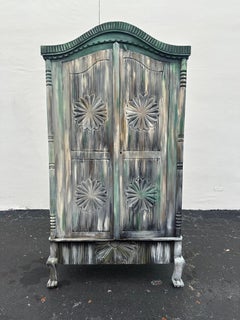 19th Century Painted Carved Sunburst Indian Wardrobe Cabinet