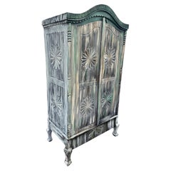 19th Century Painted Carved Sunburst Indian Wardrobe Cabinet