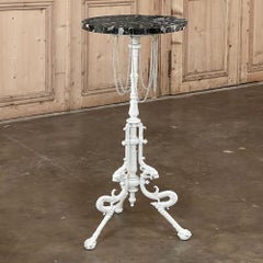 19th Century Painted Cast Iron Marble Top Lamp Table ~ Pedestal