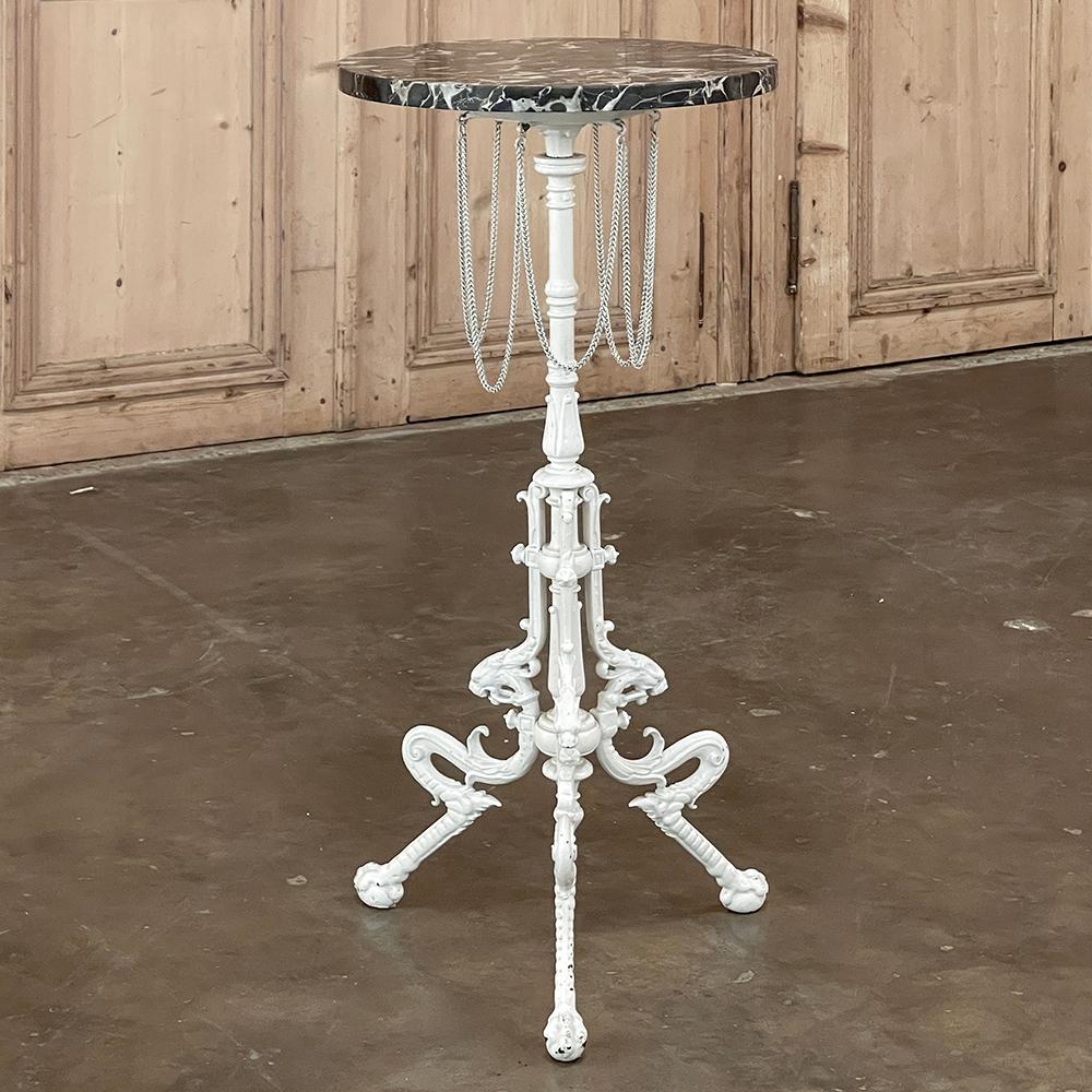 Belle Époque 19th Century Painted Cast Iron Marble Top Lamp Table ~ Pedestal For Sale