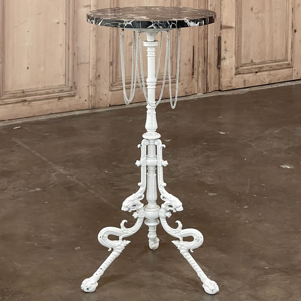 French 19th Century Painted Cast Iron Marble Top Lamp Table ~ Pedestal For Sale