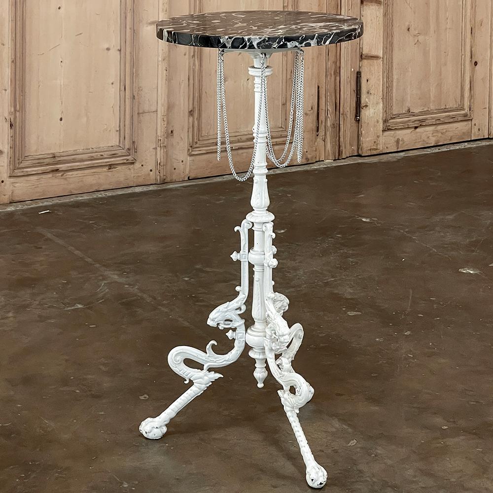 Hand-Crafted 19th Century Painted Cast Iron Marble Top Lamp Table ~ Pedestal For Sale
