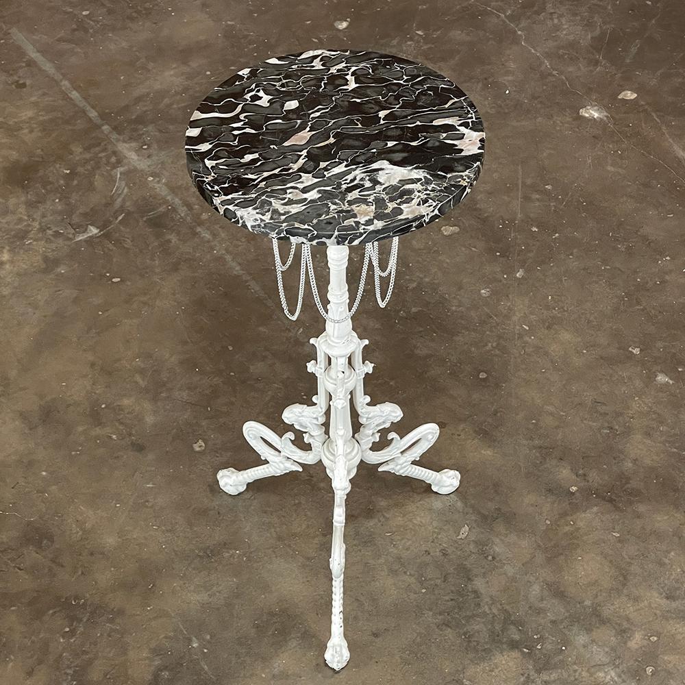 19th Century Painted Cast Iron Marble Top Lamp Table ~ Pedestal In Good Condition For Sale In Dallas, TX