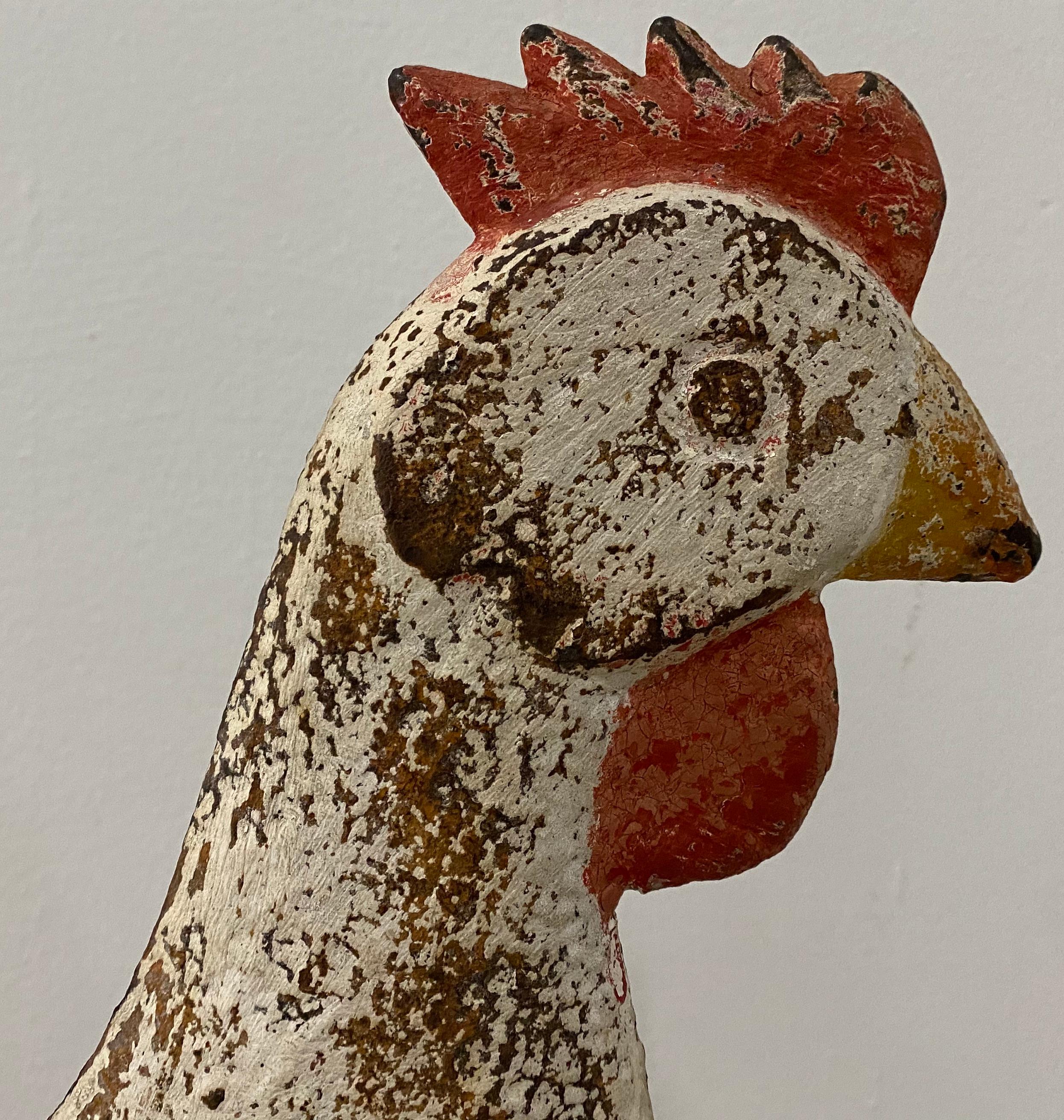 American 19th Century Painted Cast Iron Rooster Windmill Weight