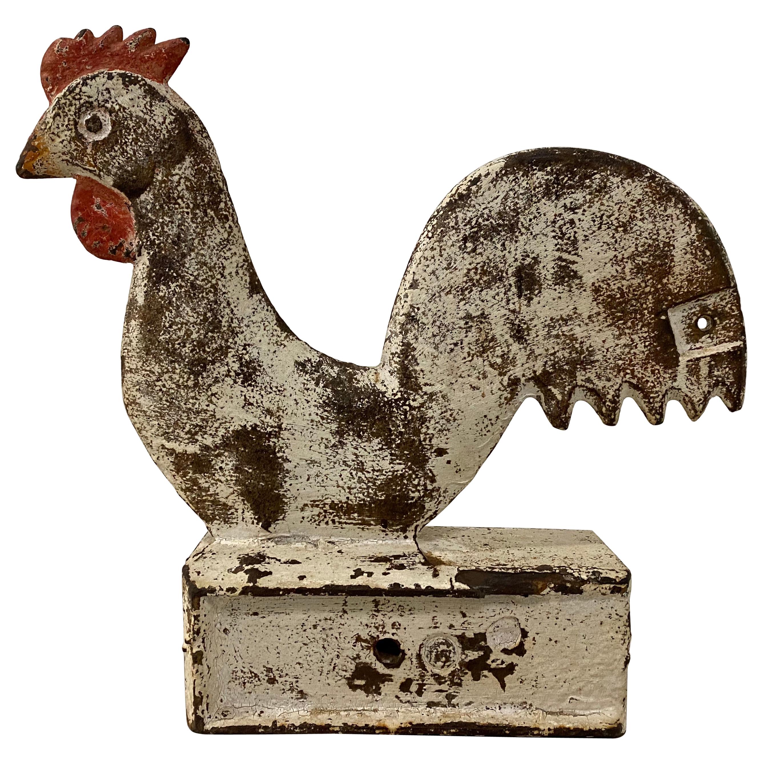 19th Century Painted Cast Iron Rooster Windmill Weight