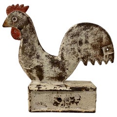 19th Century Painted Cast Iron Rooster Windmill Weight