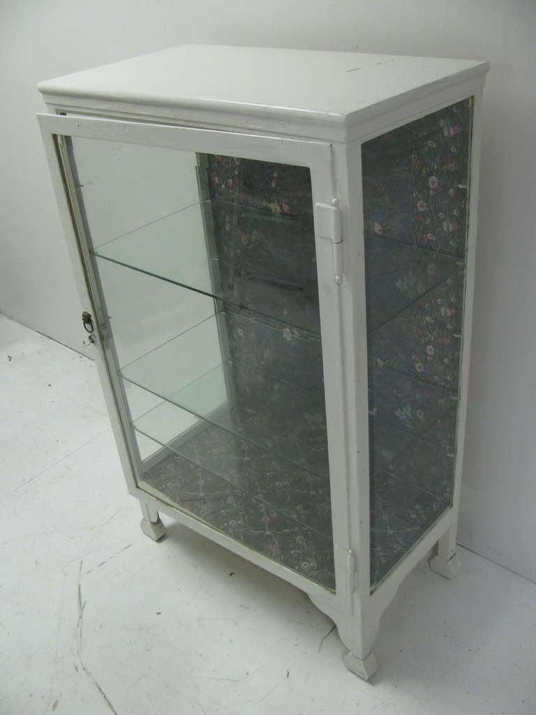 Industrial 19th Century Painted Cast Iron & Steel and Glass Medical Cabinet For Sale