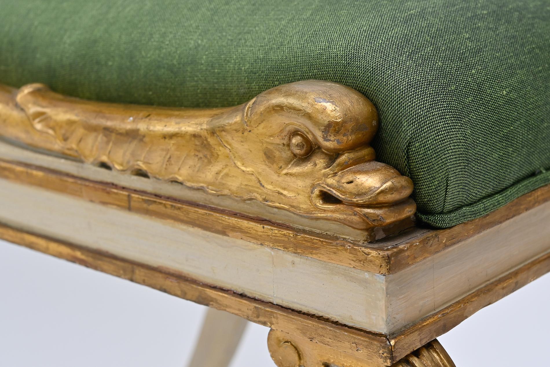 Hand-Carved 19th Century Painted Chair Gilded  Dolphins French For Sale
