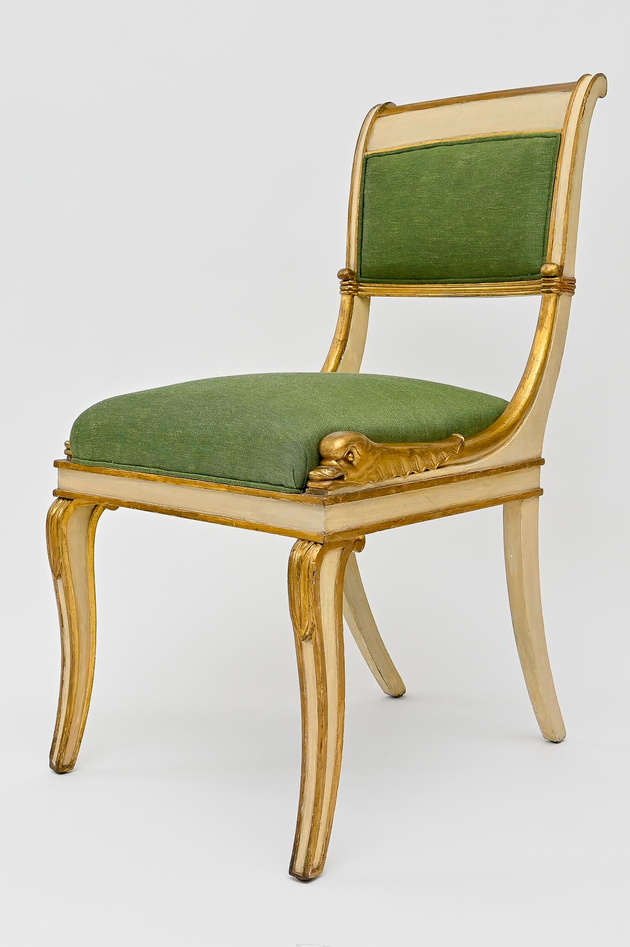 Early 19th Century 19th Century Painted Chair Gilded  Dolphins French For Sale