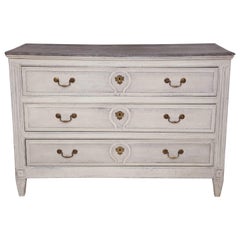 19th Century Painted Commode with Three Drawers and Faux Bluestone Top, Belgium