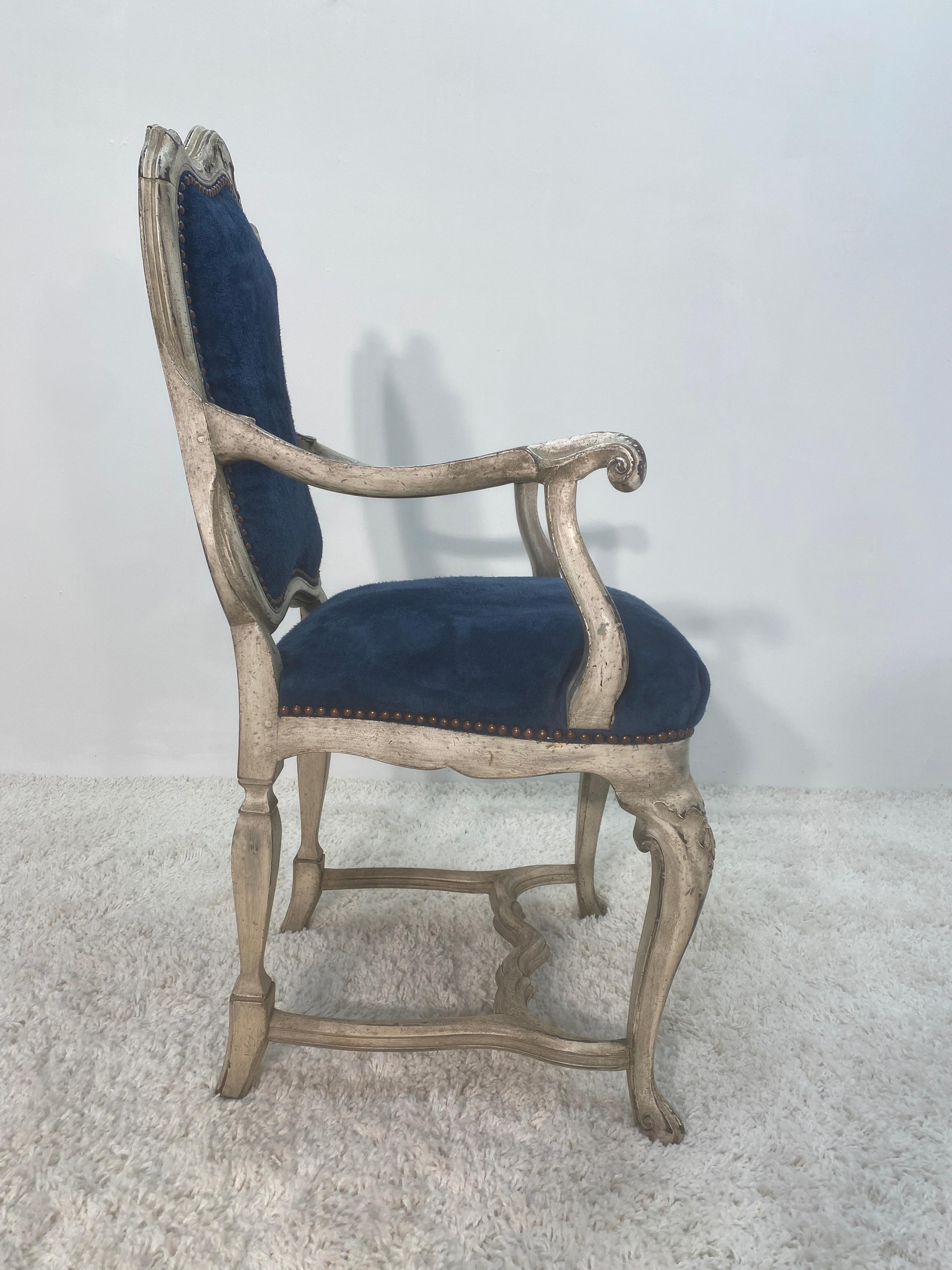 19th Century Painted Dutch Arm Chair in Blue Suede 1