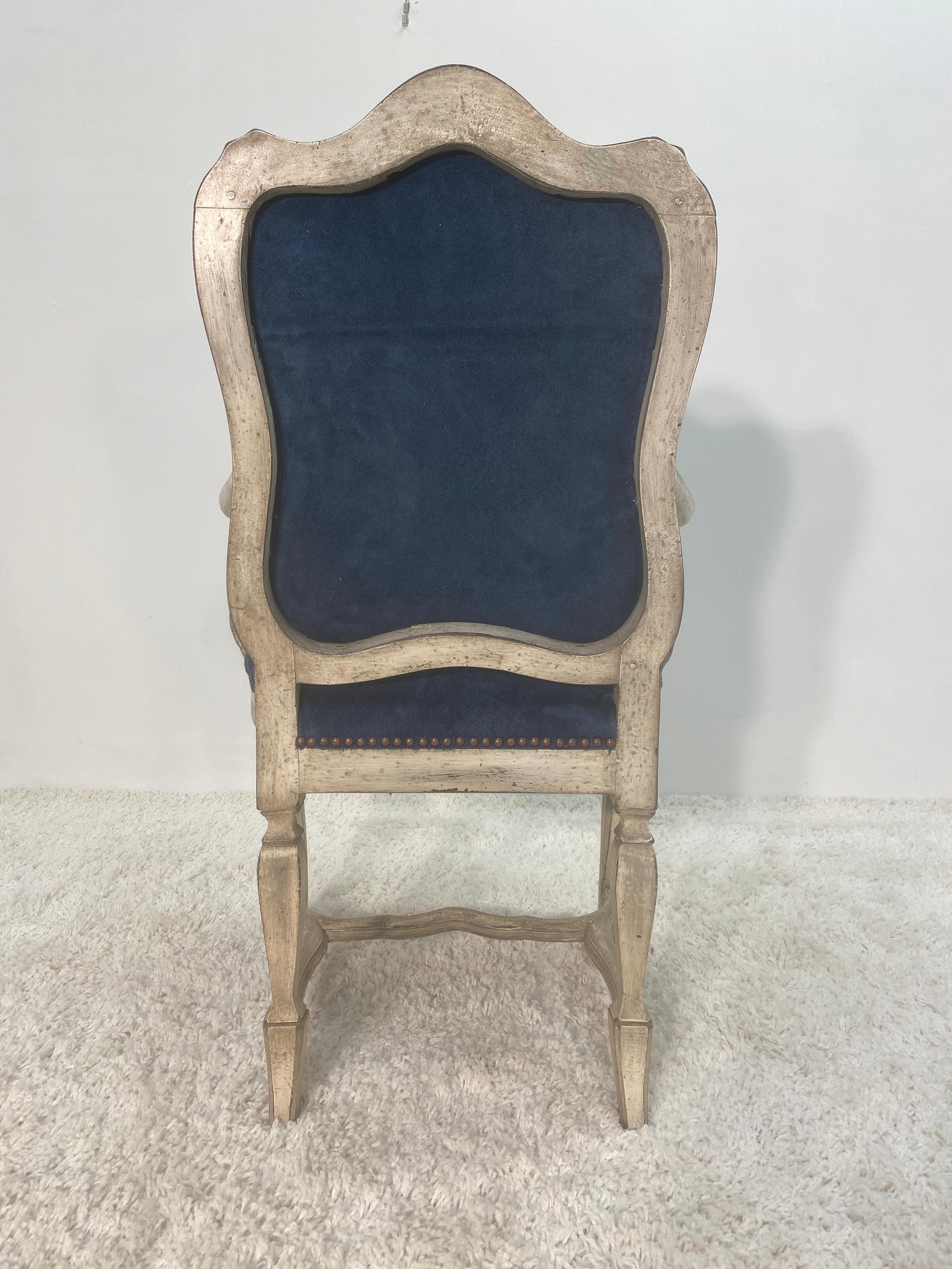 19th Century Painted Dutch Arm Chair in Blue Suede 2
