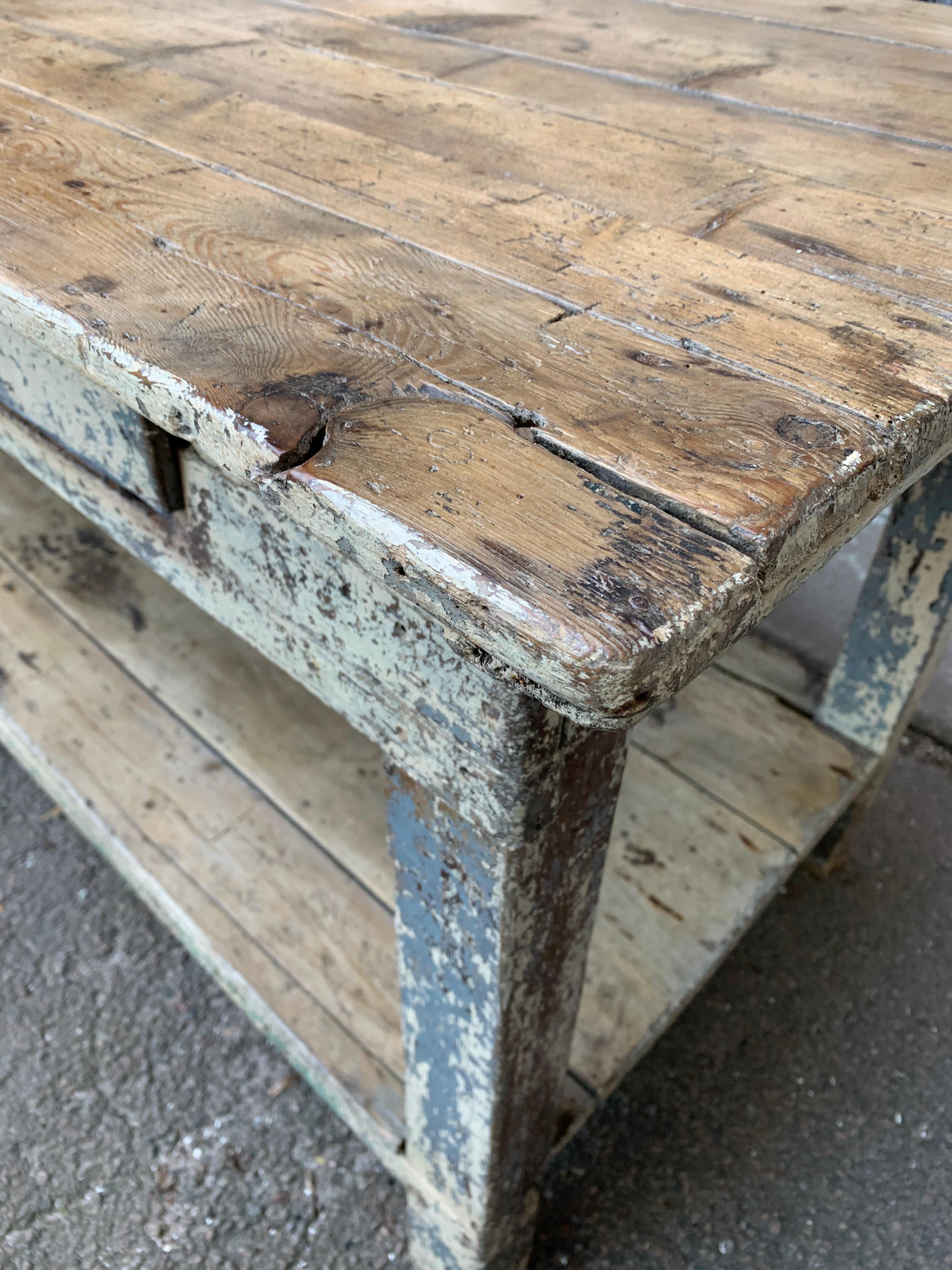 19th Century Painted Farm Table From An Upholstery Shop 1