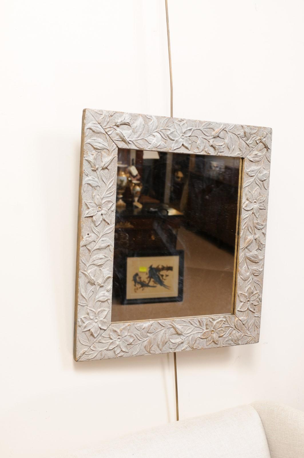 19th Century Painted Frame with Flower Design & Mirror Plate For Sale 8