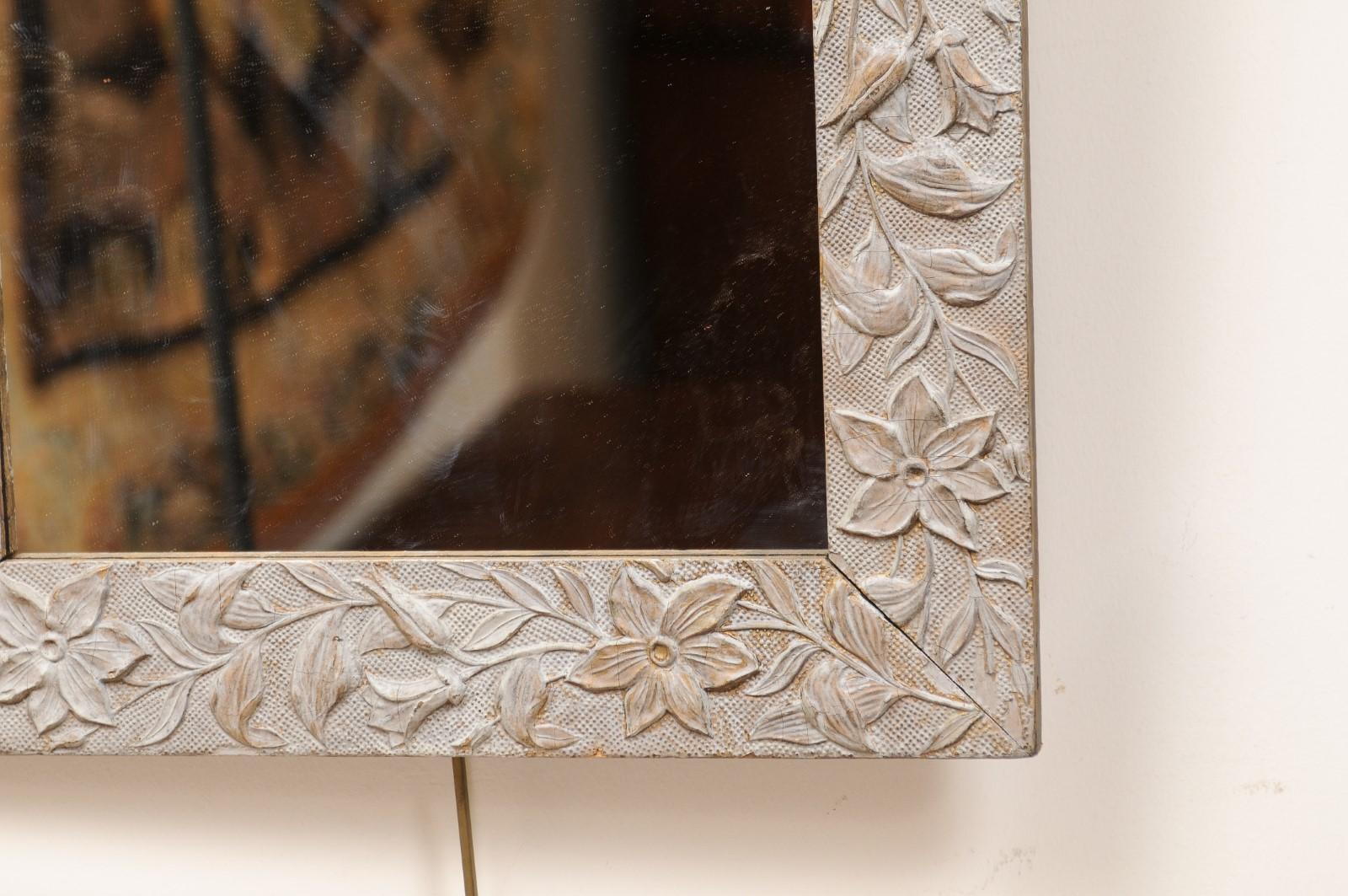 19th Century Painted Frame with Flower Design & Mirror Plate For Sale 3