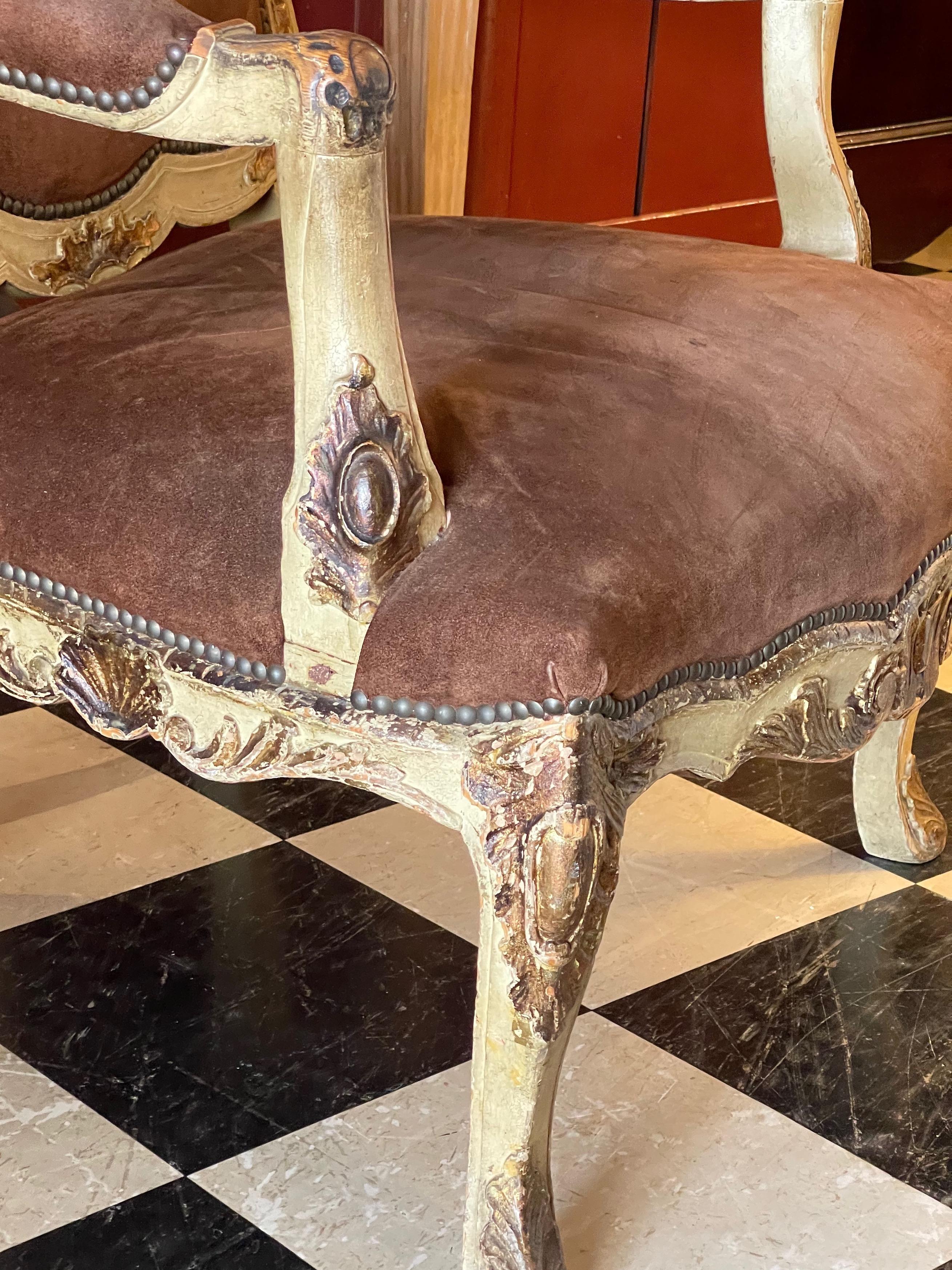 19th Century Painted French Arm Chair With Suede In Good Condition For Sale In Charlottesville, VA